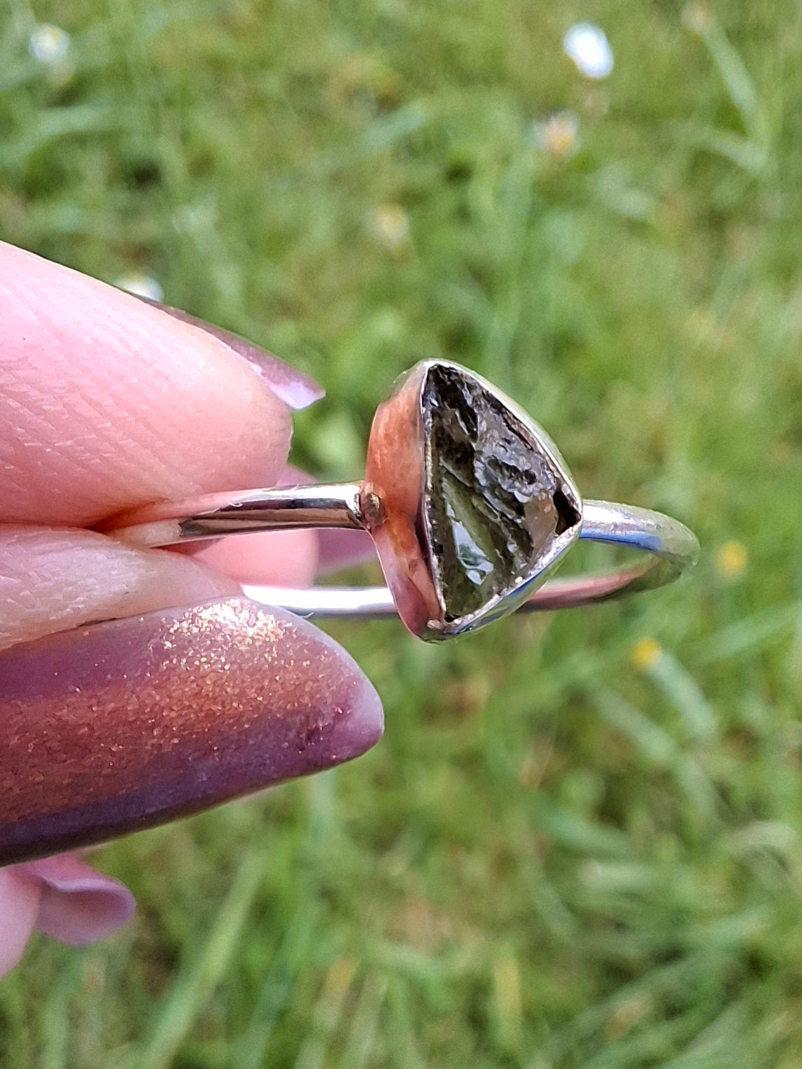 Moldavite Ring, size large R/small S, 925 Silver, Tektite (Ref: R53)