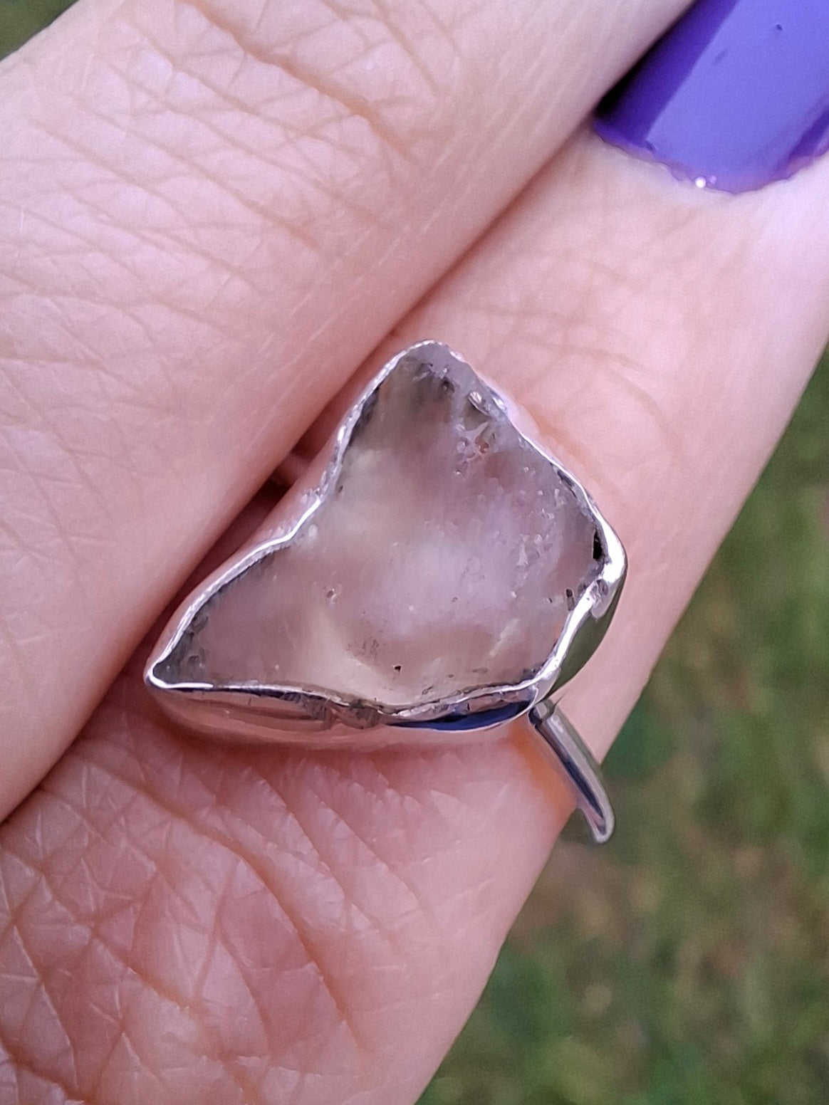 Libyan Desert Glass Ring, size large Q, 925 Silver, Tektite (Ref: LR36)