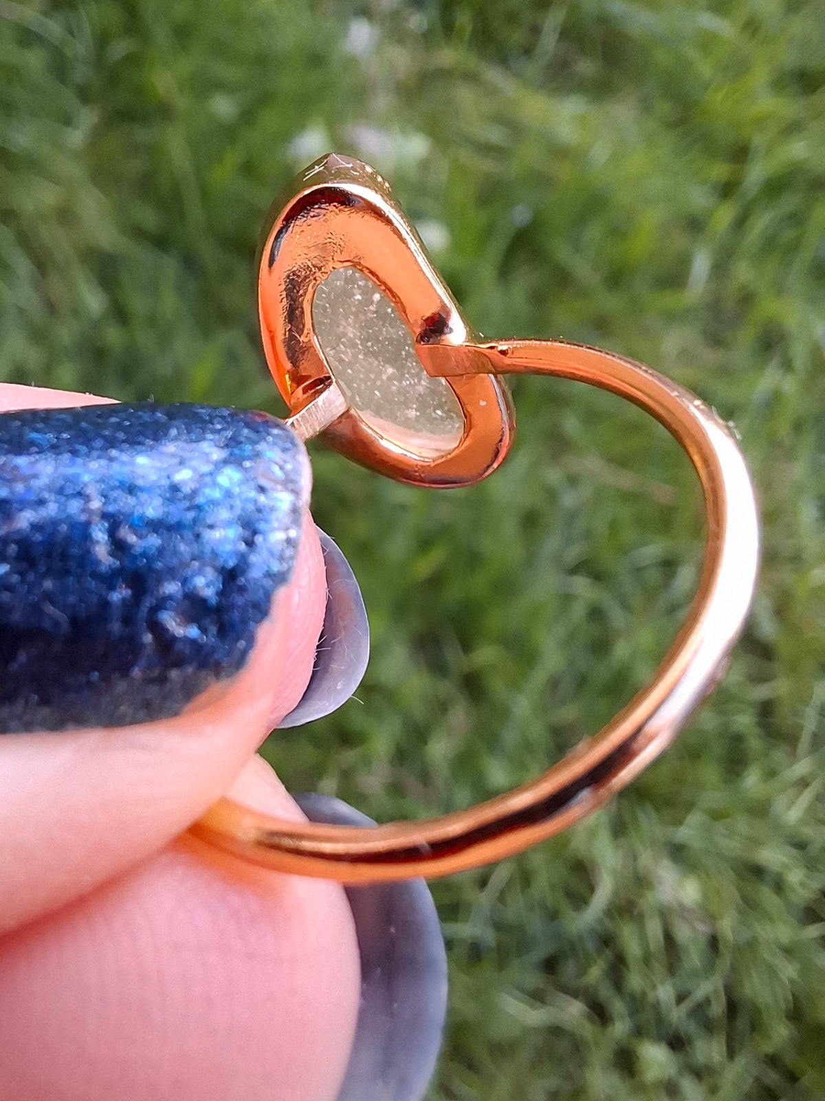 Libyan Desert Glass Ring, 14K GOLD Plated, size Q, Tektite (Ref: LR77)
