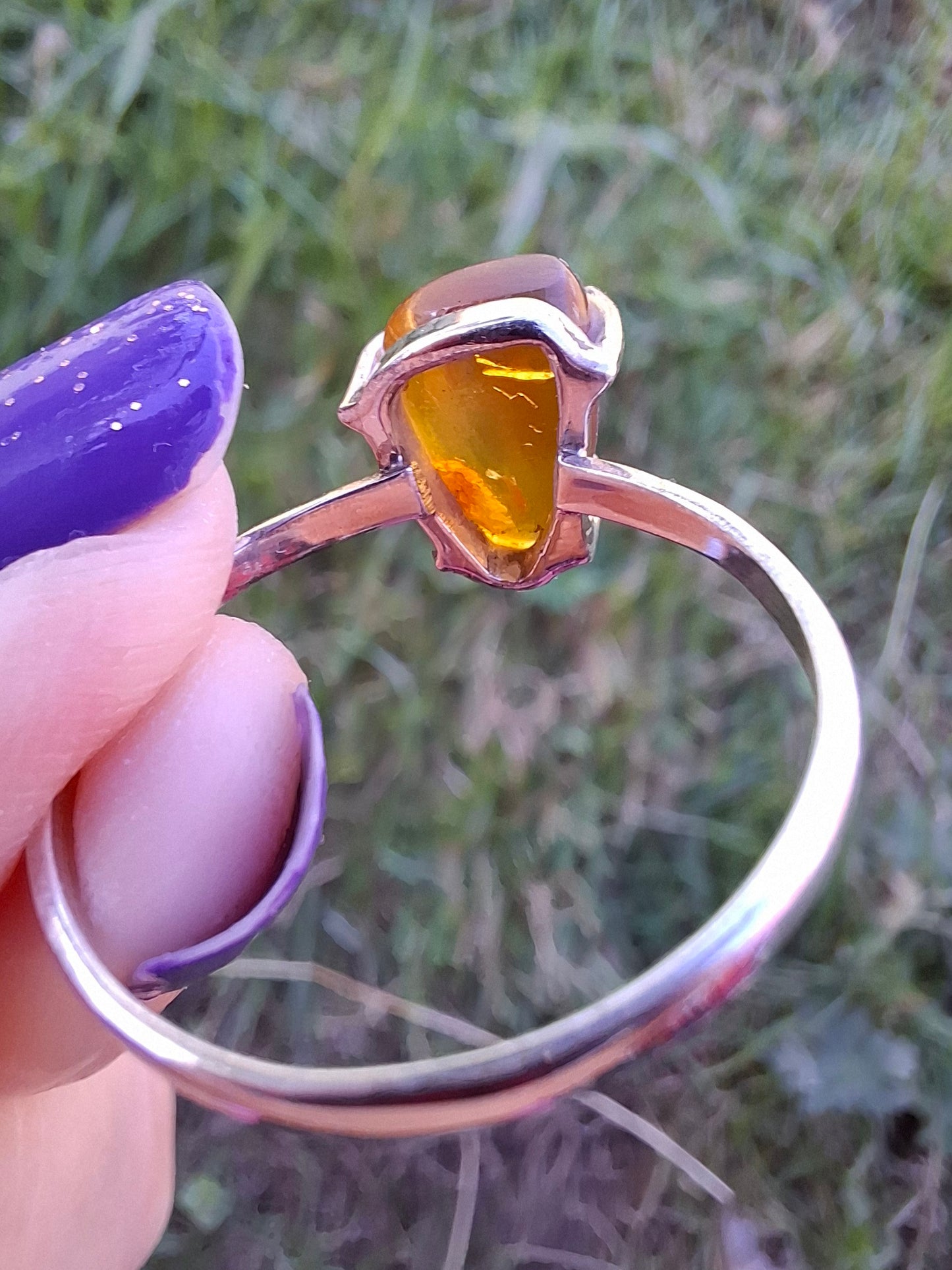 Baltic Amber Ring, size large V, 925 Silver, Fossil (Ref: AR24)