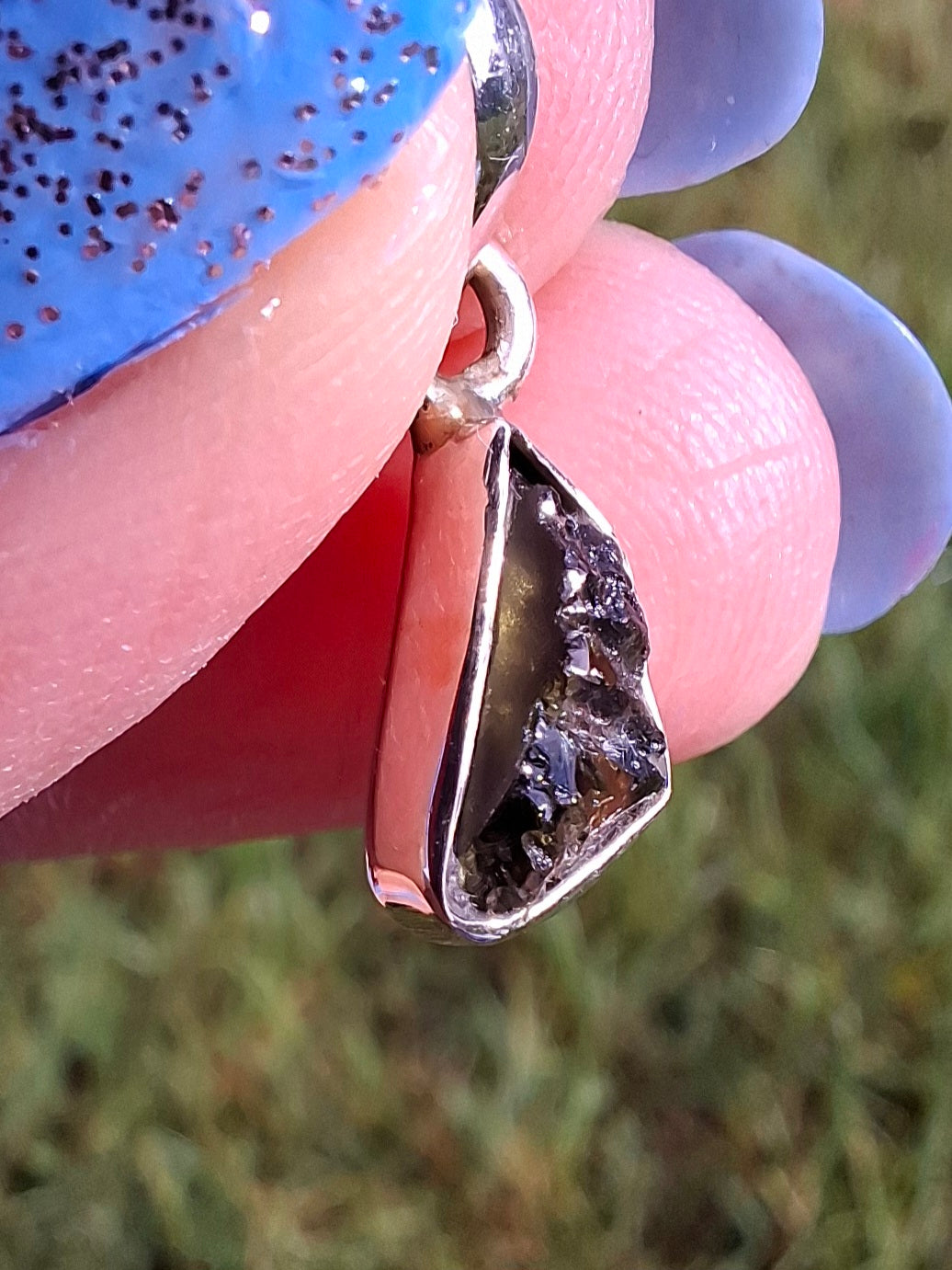 Moldavite Pendant, 925 Silver, Tektite (Ref: P33)
