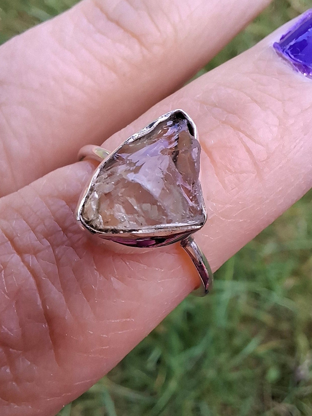 Libyan Desert Glass Ring, size large J/small K, 925 Silver, Tektite (Ref: LR10)
