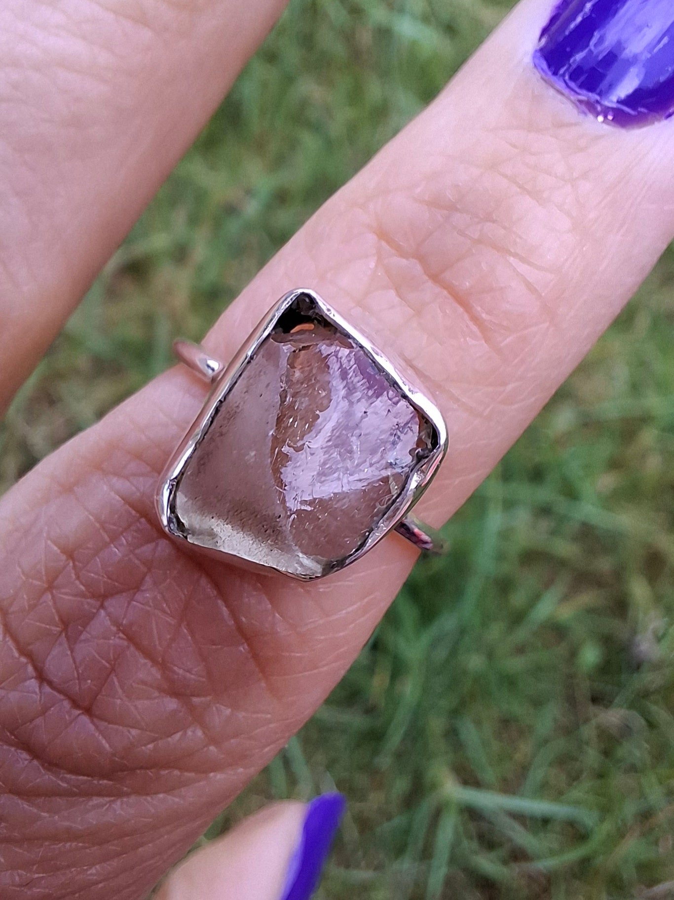 Libyan Desert Glass Ring, size small L, 925 Silver, Tektite (Ref: LR14)