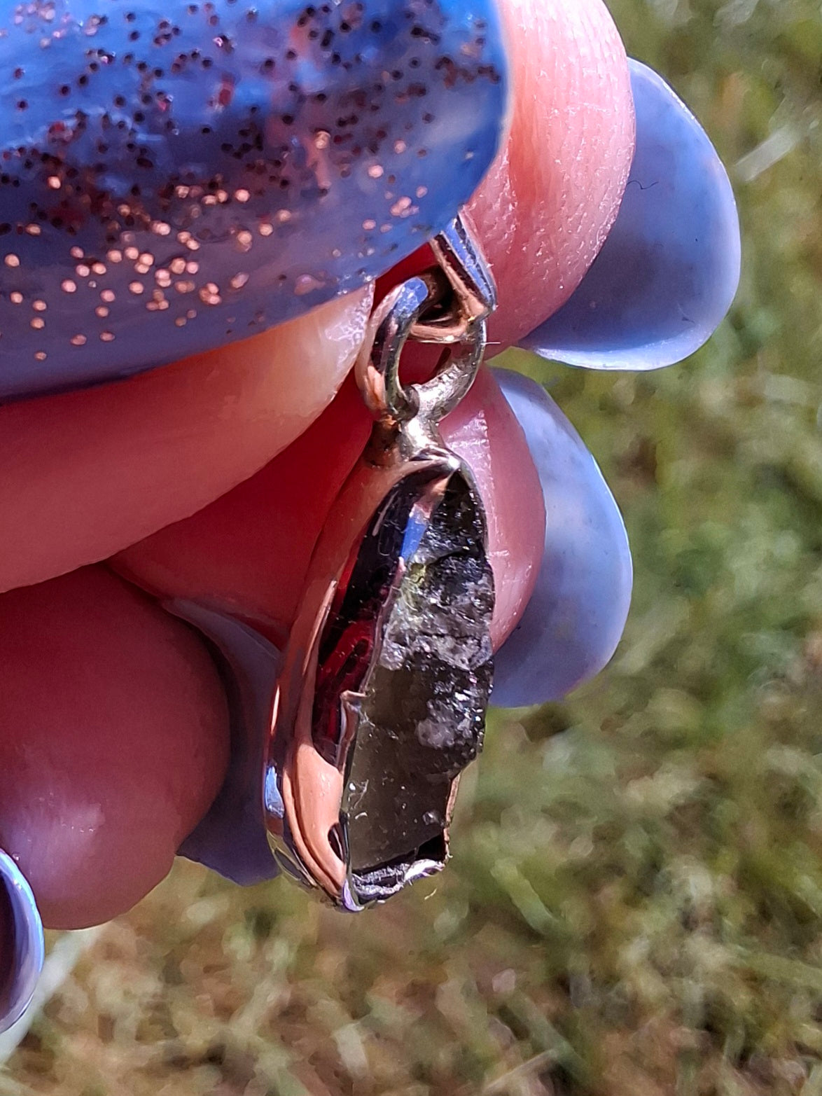 Moldavite Pendant, 925 Silver, Tektite (Ref: P95)