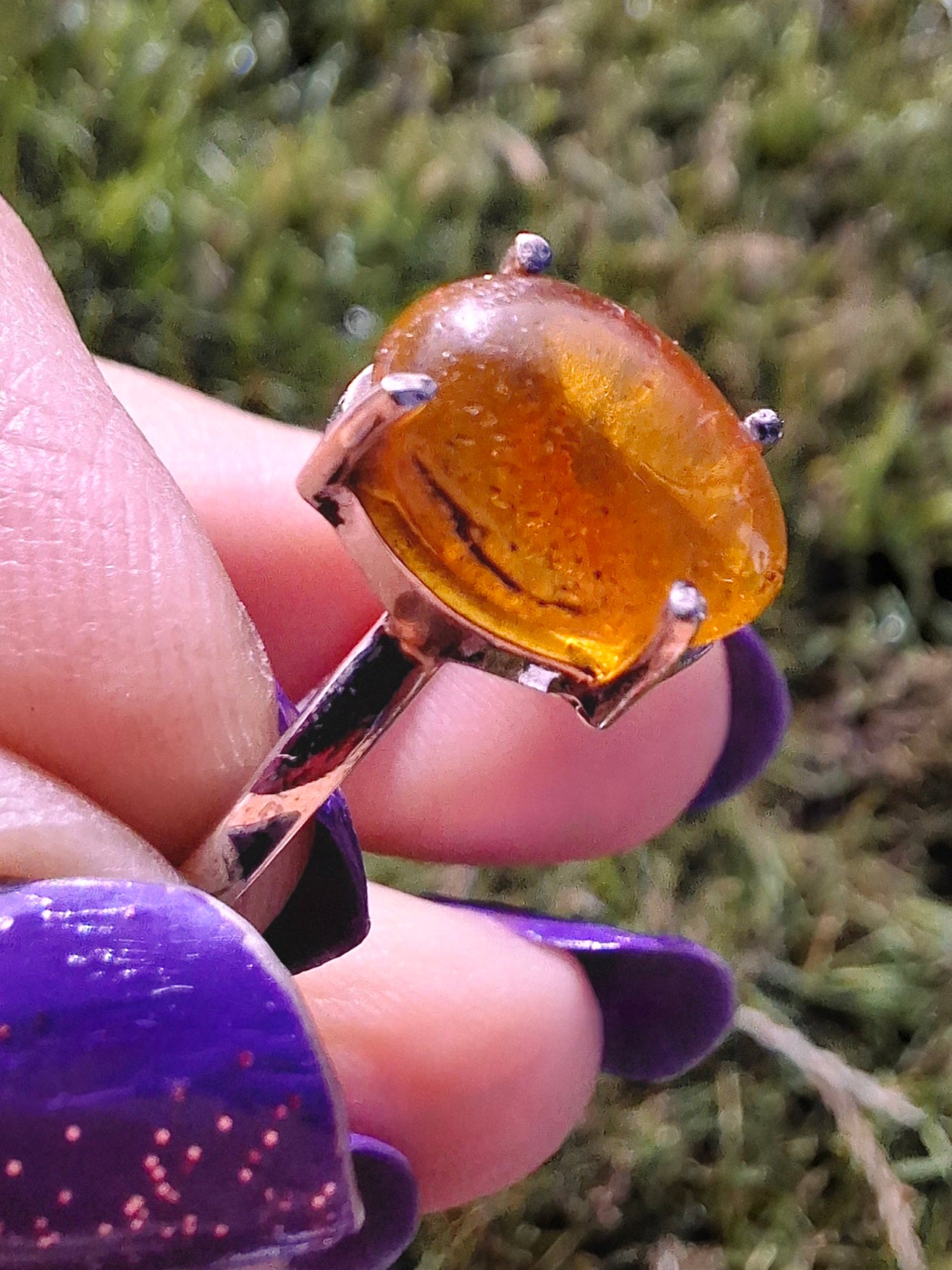 Baltic Amber Ring, size large Y, 925 Silver, Fossil (Ref: AR38)