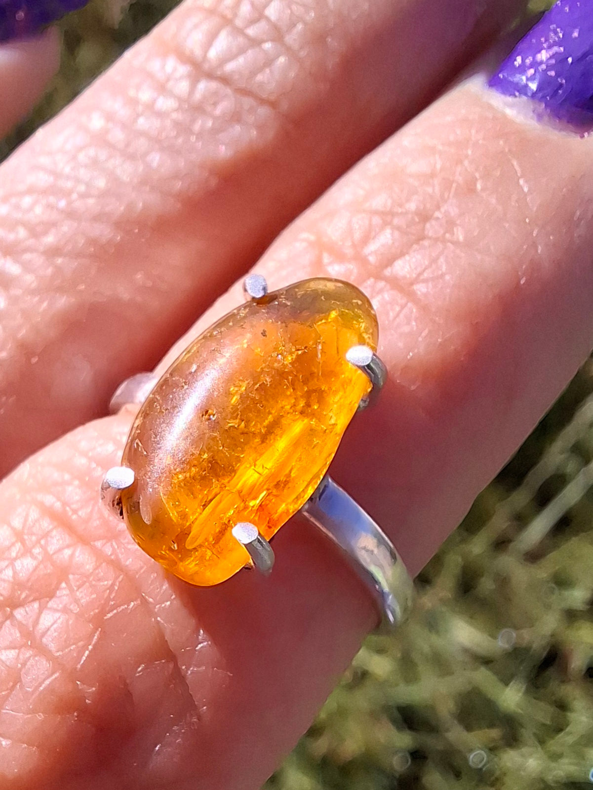Baltic Amber Ring, size large L, 925 Silver, Fossil (Ref: AR3)