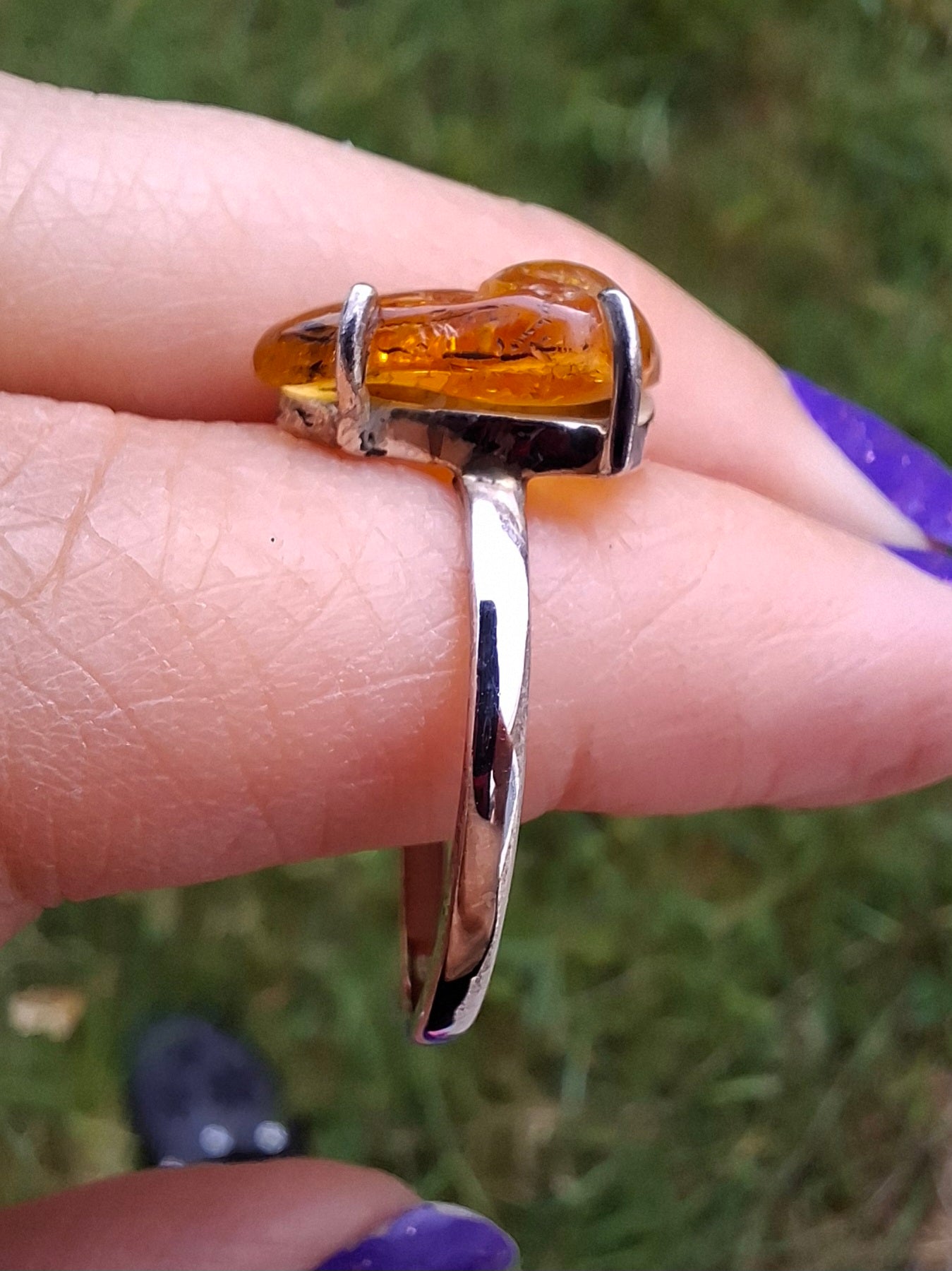 Baltic Amber Ring, size large X, 925 Silver, Fossil (Ref: AR36)