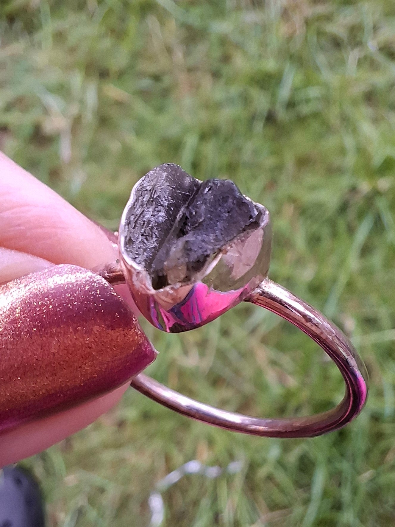 Moldavite Ring, size small X, 925 Silver, Tektite (Ref: R33)