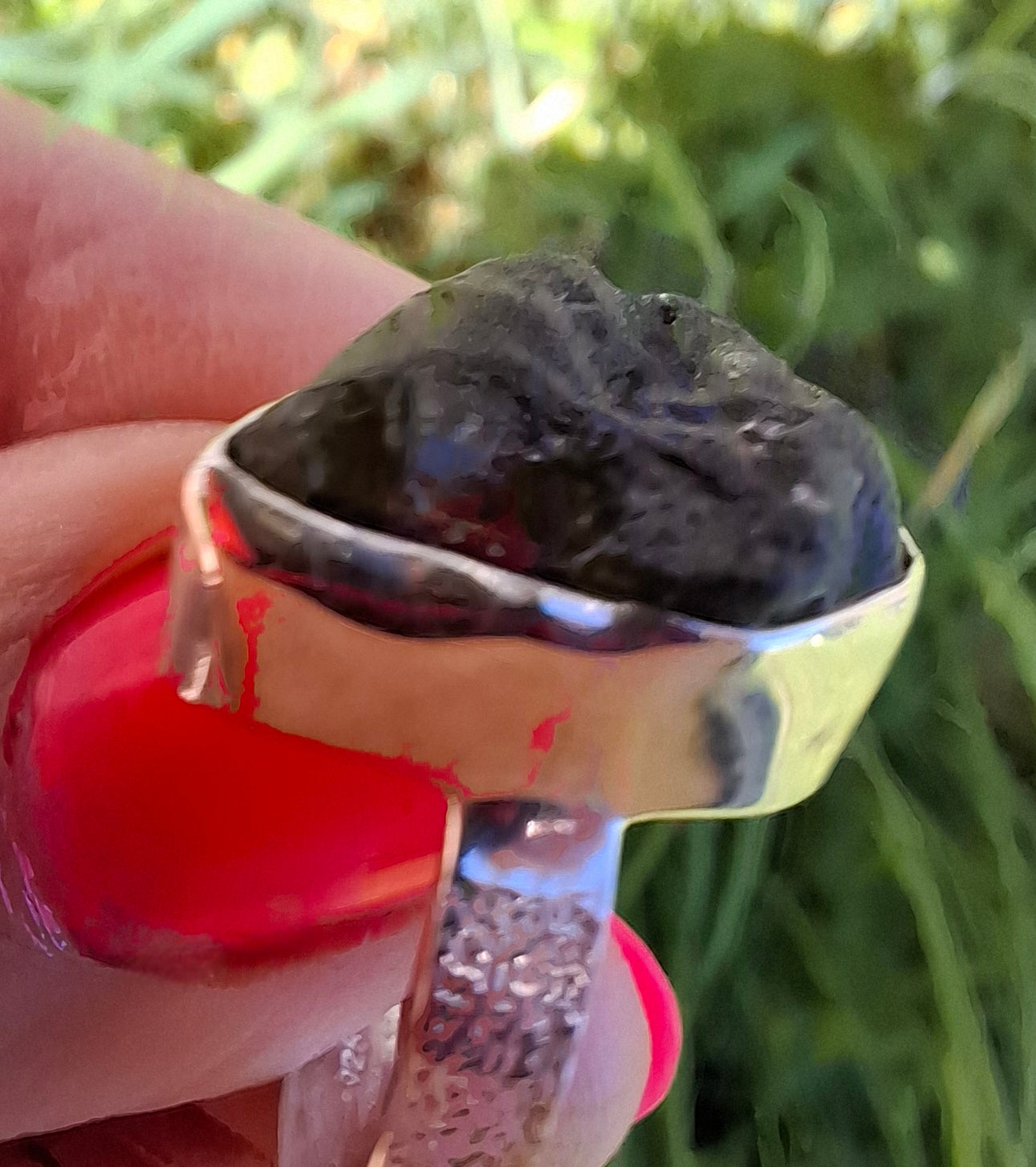 Moldavite Ring, size R, 925 Silver, Tektite (Ref: R317)