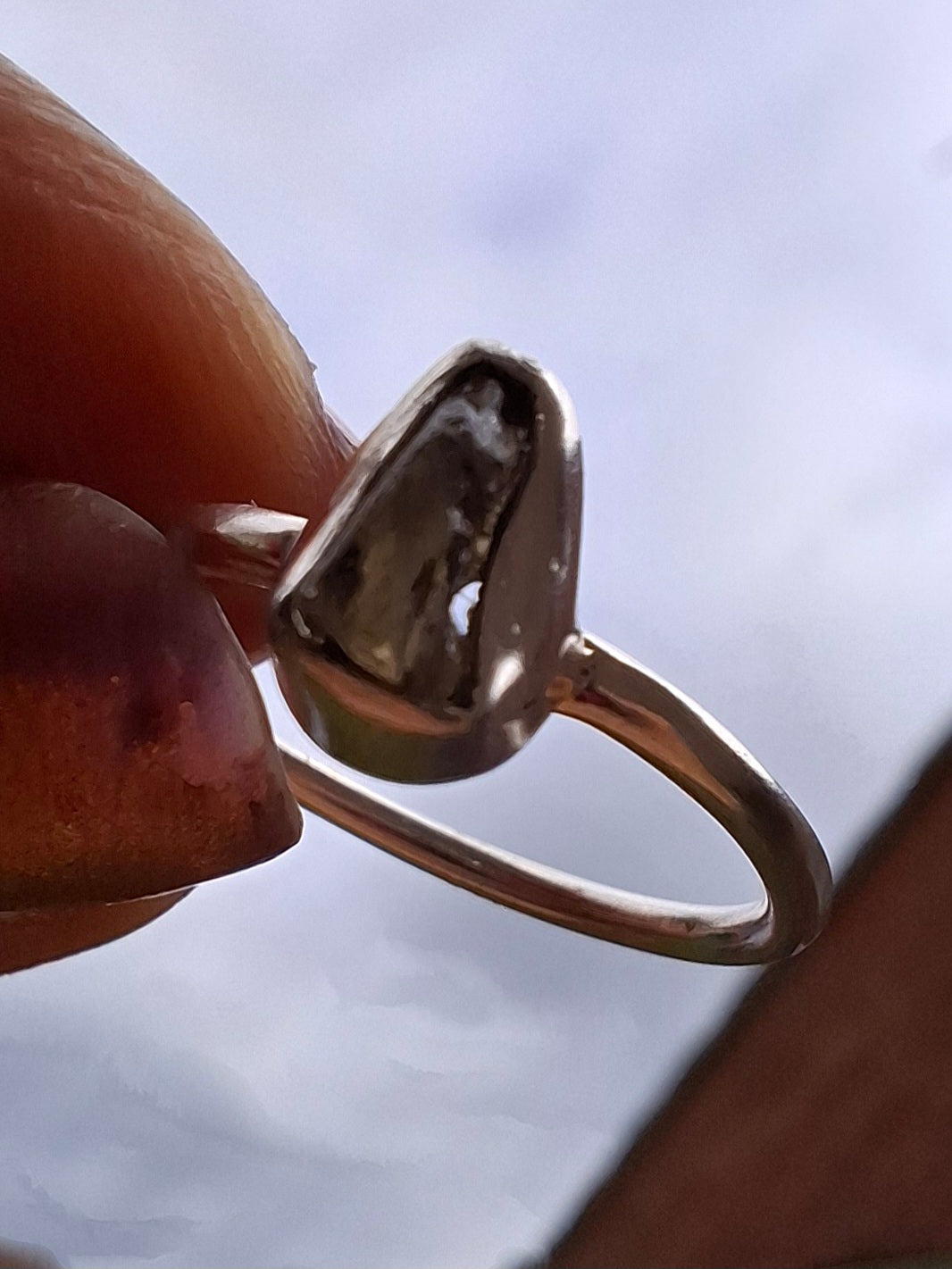 Moldavite Ring, size large K/small L, 925 Silver, Tektite (Ref: R58)