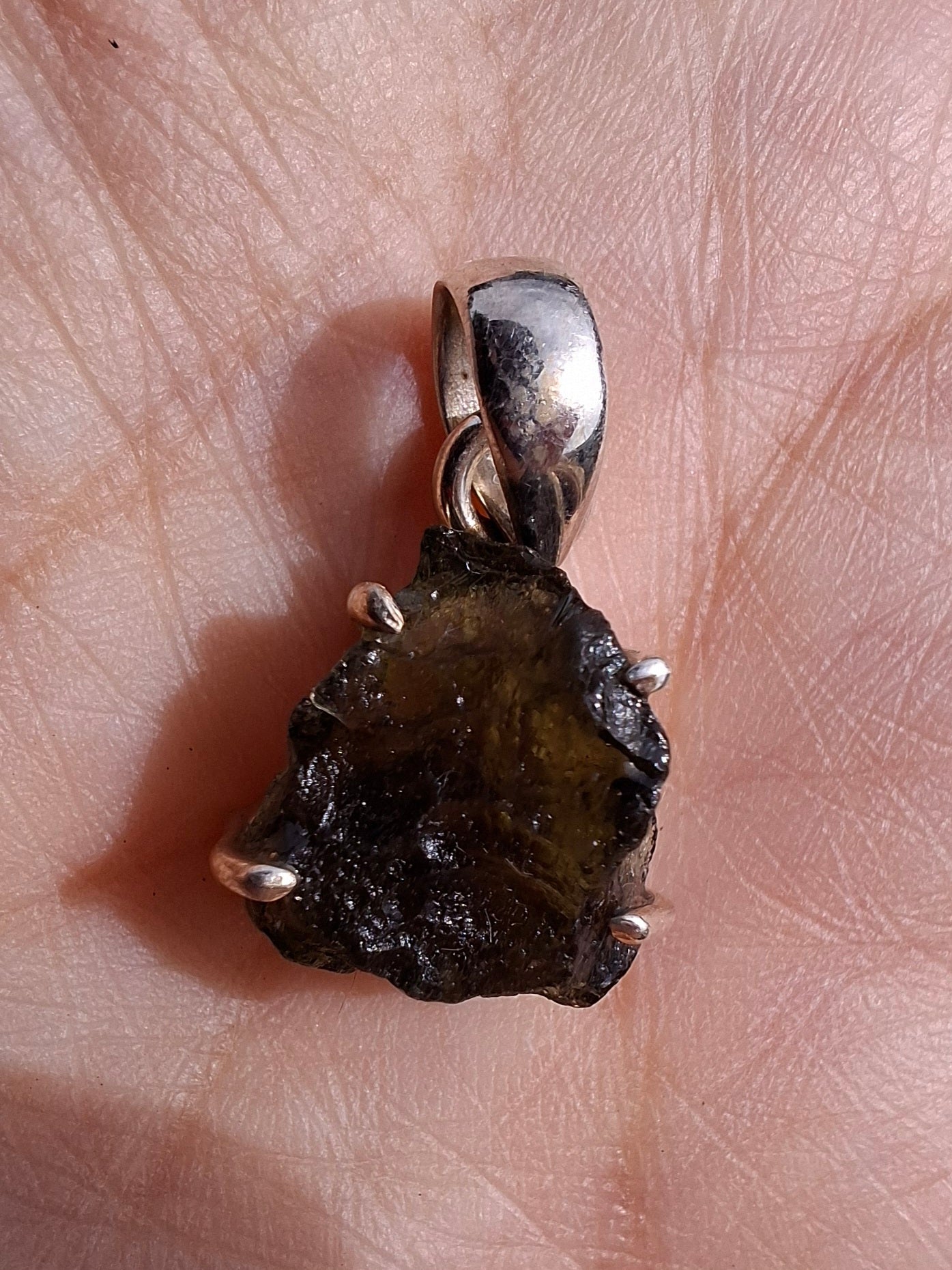 Moldavite Claw Pendant, 925 Silver, Tektite (Ref: P28)
