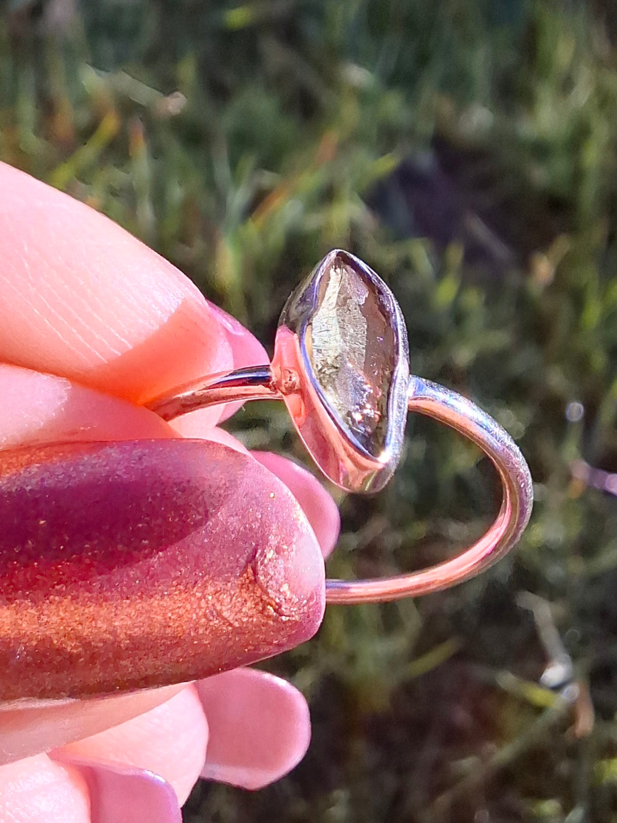 Moldavite Ring, size large M/small N, 925 Silver, Tektite (Ref: R39)