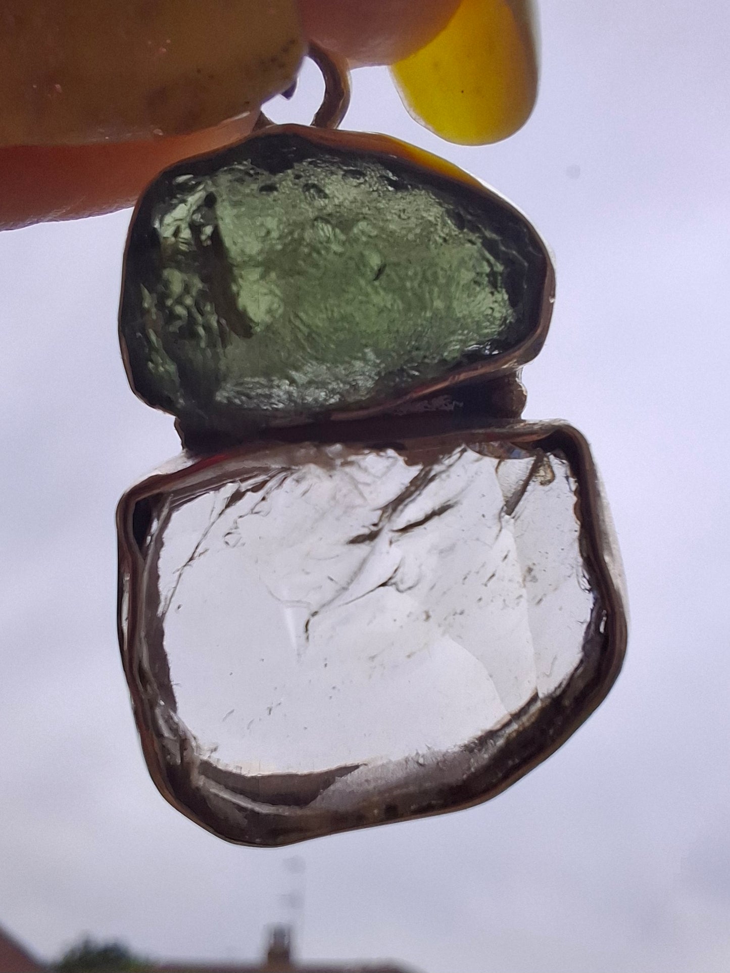 Moldavite & Libyan Desert Glass Pendant, 925 Silver, Tektite (Ref: MLP14)