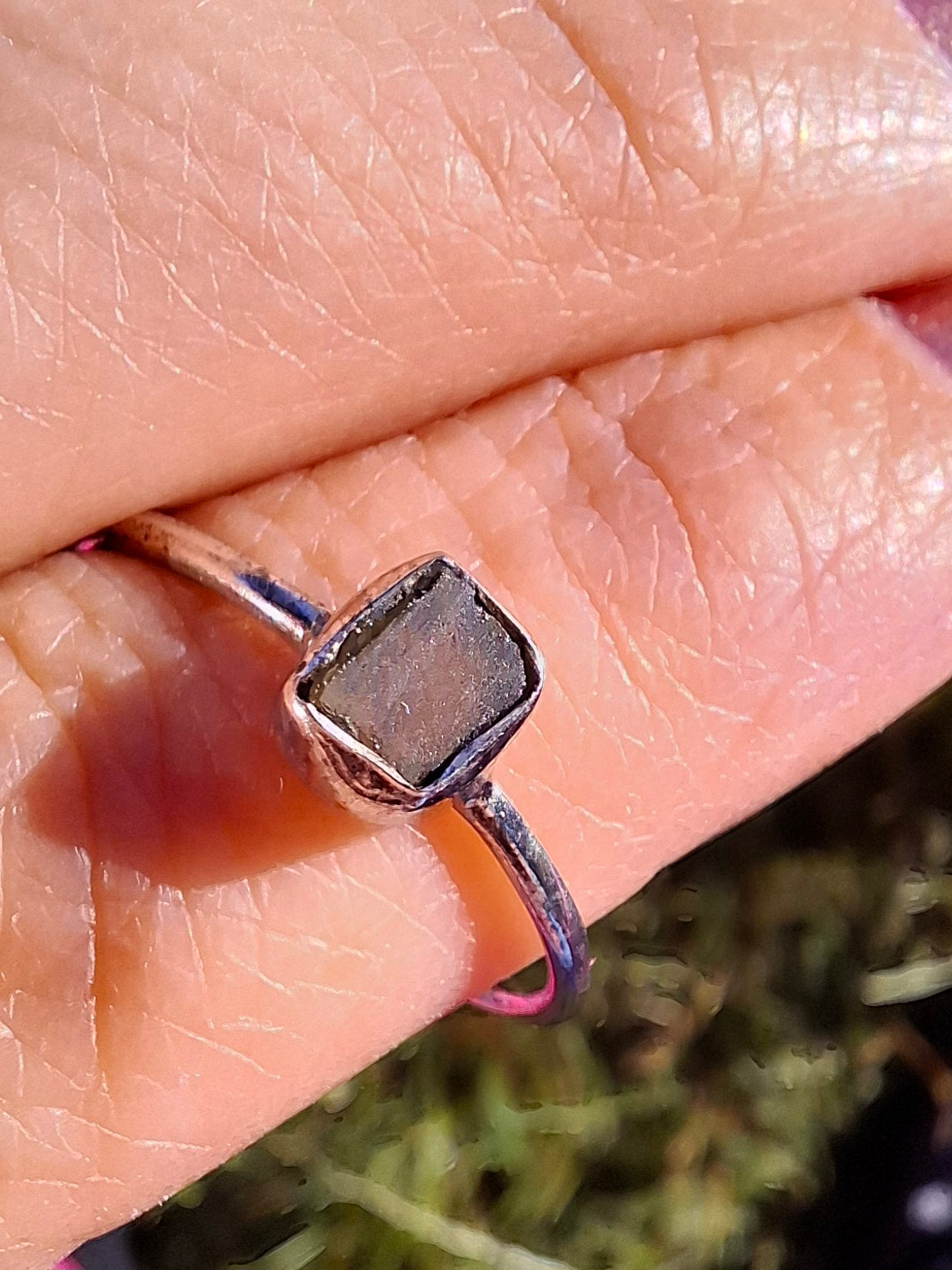 Moldavite Ring, size large P/small Q, 925 Silver, Tektite (Ref: R43)
