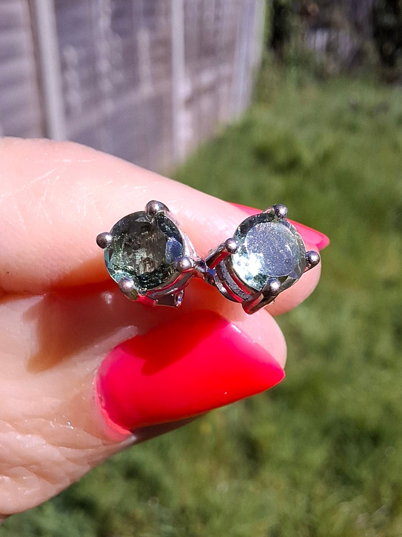 Moldavite (faceted) 5mm STUD EARRINGS, 925 Silver, Tektite (Ref: Pair44)