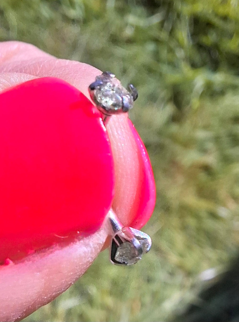 Moldavite (raw) CURVED BARBELL eyebrow body bar, 16G, Surgical steel, Tektite (Ref: CB1)