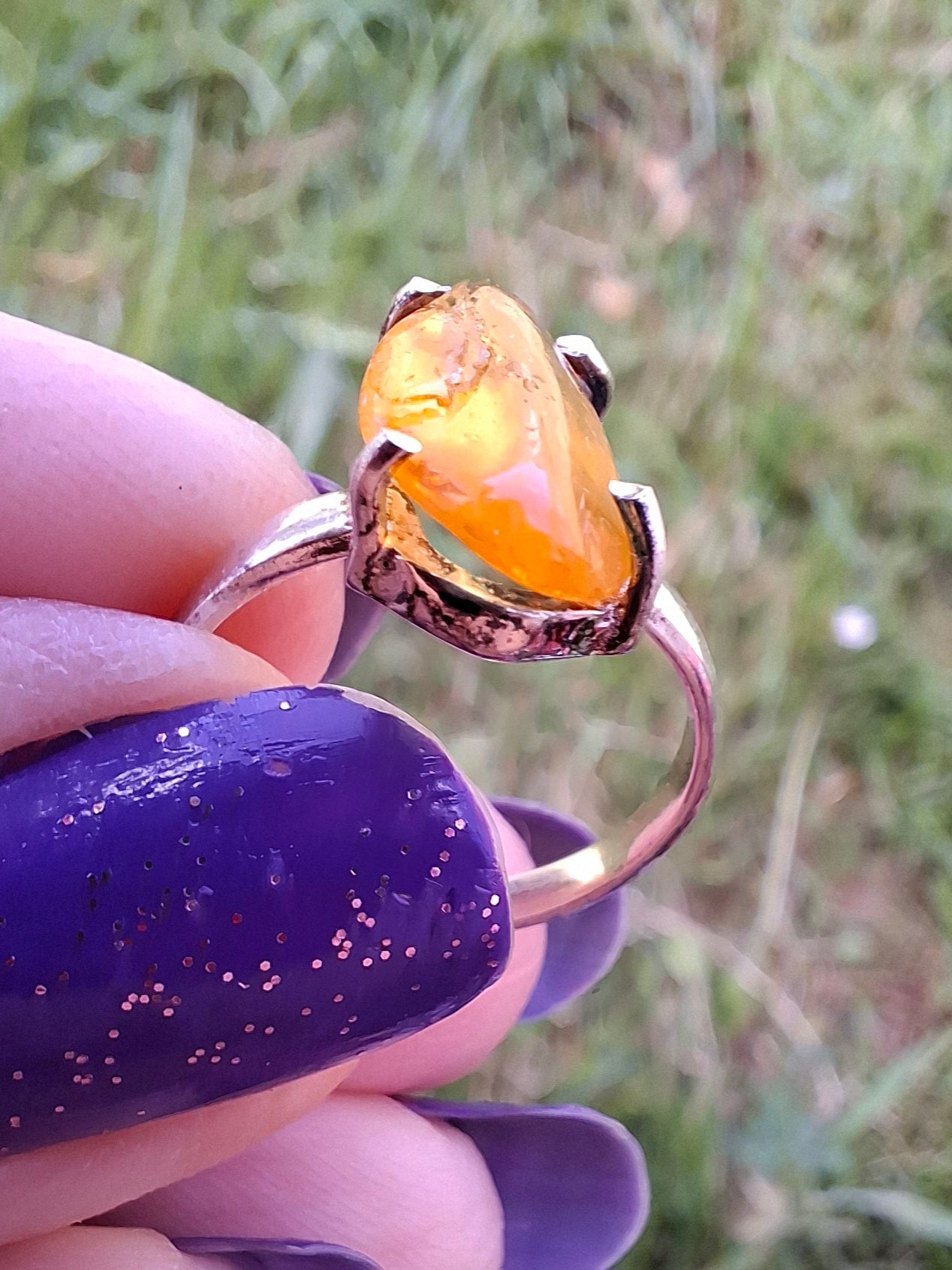 Baltic Amber Ring, size large J/small K, 925 Silver, Fossil (Ref: AR30)