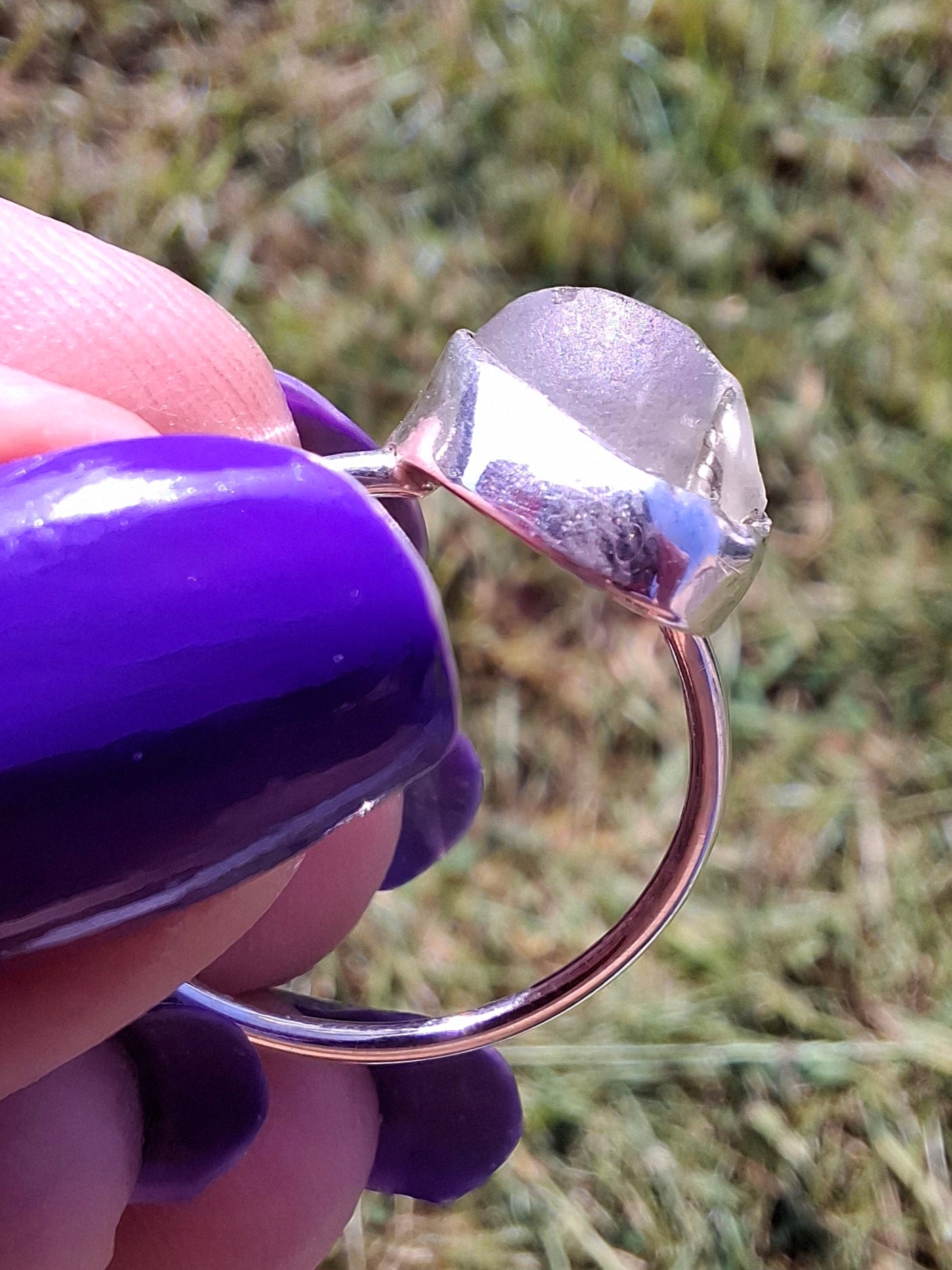 Libyan Desert Glass Ring, size large R/small S, 925 Silver, Tektite (Ref: LR42)