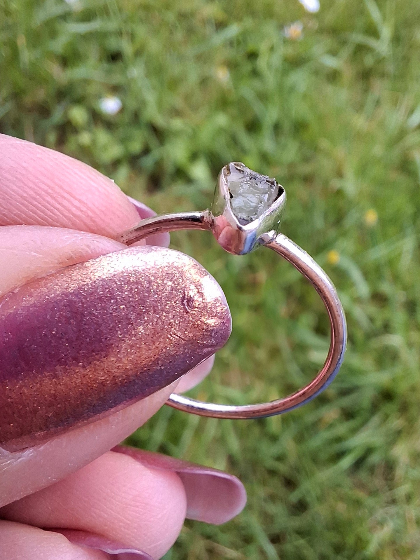 Moldavite Ring, size small S, 925 Silver, Tektite (Ref: R66)