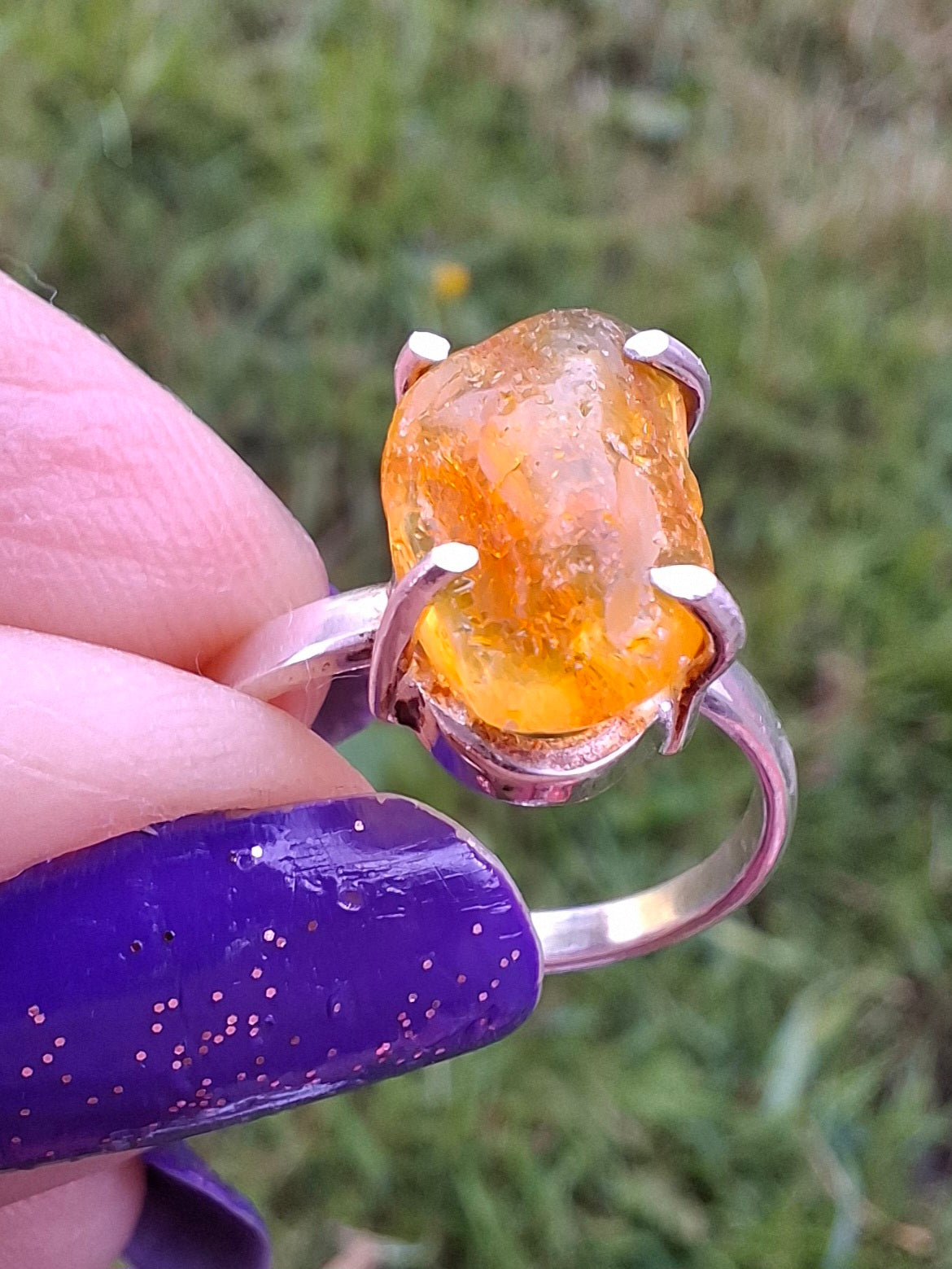 Baltic Amber Ring, size large L/small M, 925 Silver, Fossil (Ref: AR4)