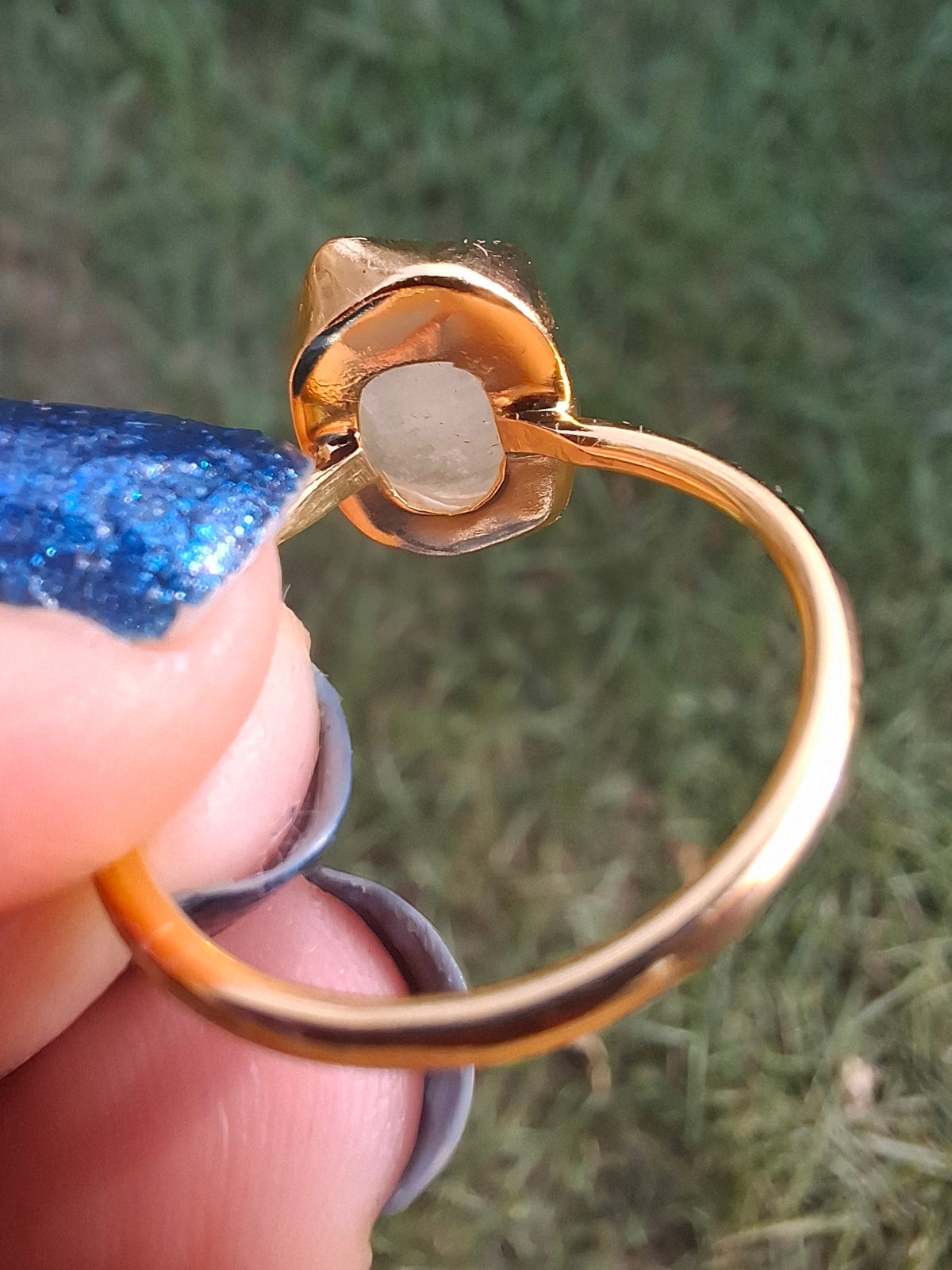 Libyan Desert Glass Ring, 14K GOLD Plated, size large N, Tektite (Ref: LR79)