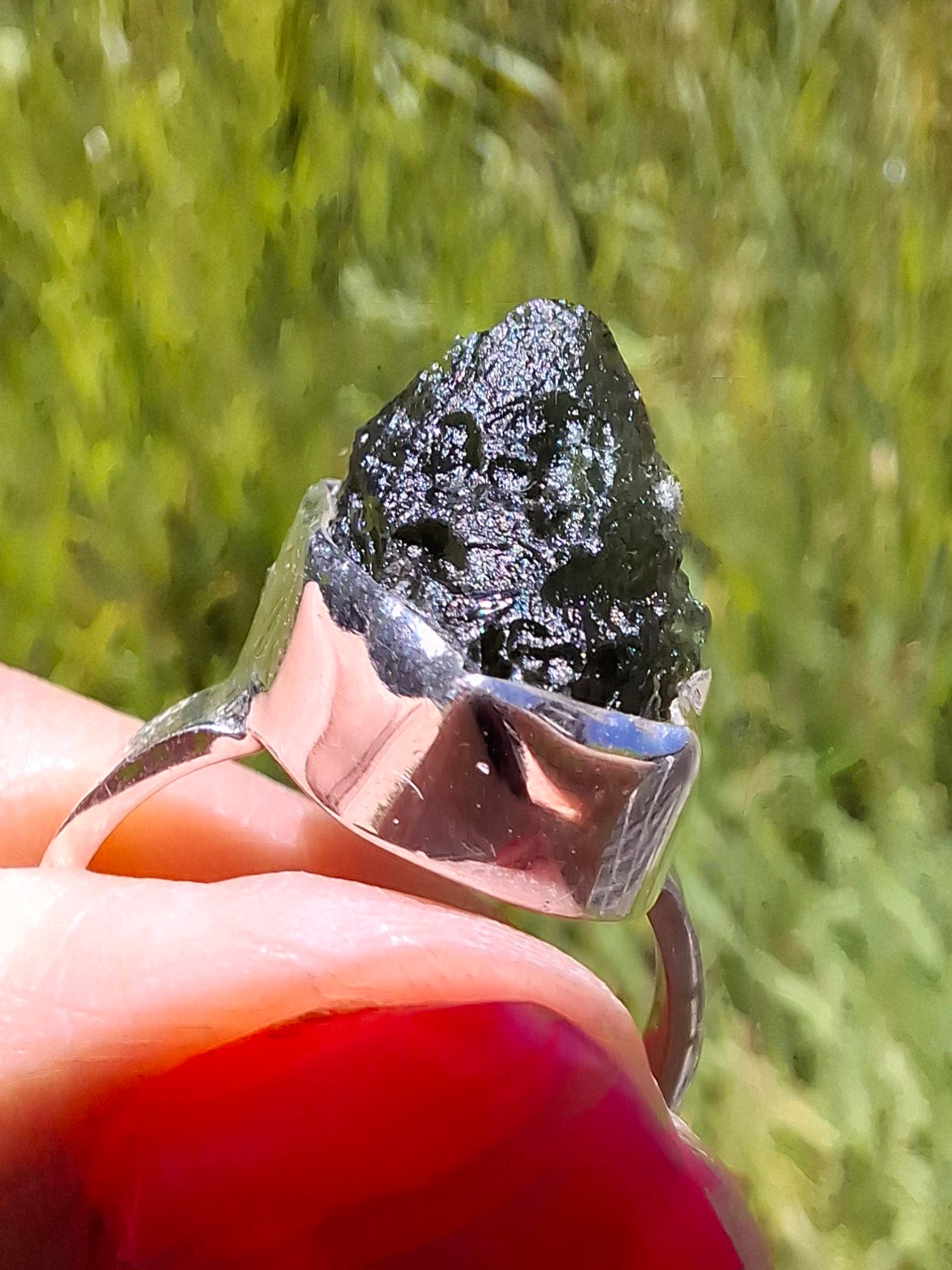 Moldavite Ring, size M, 925 Silver, Tektite (Ref: R306)