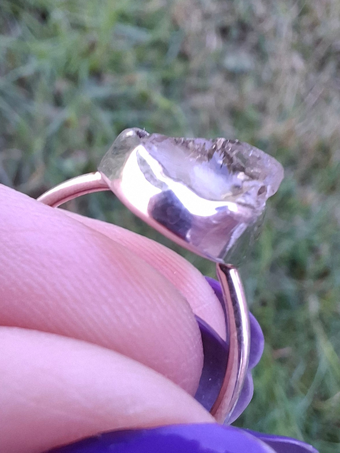 Libyan Desert Glass Ring, size small R, 925 Silver, Tektite (Ref: LR38)