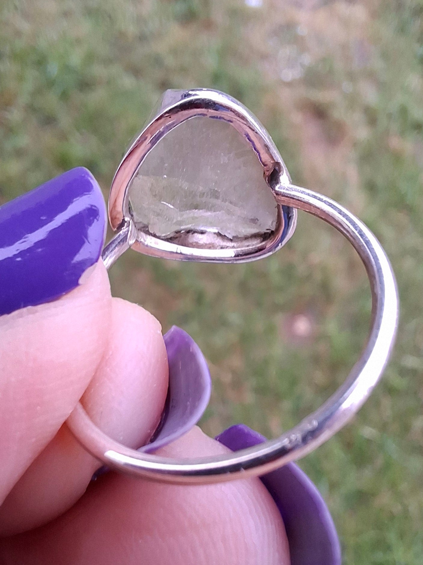 Libyan Desert Glass Ring, size large P, 925 Silver, Tektite (Ref: LR32)