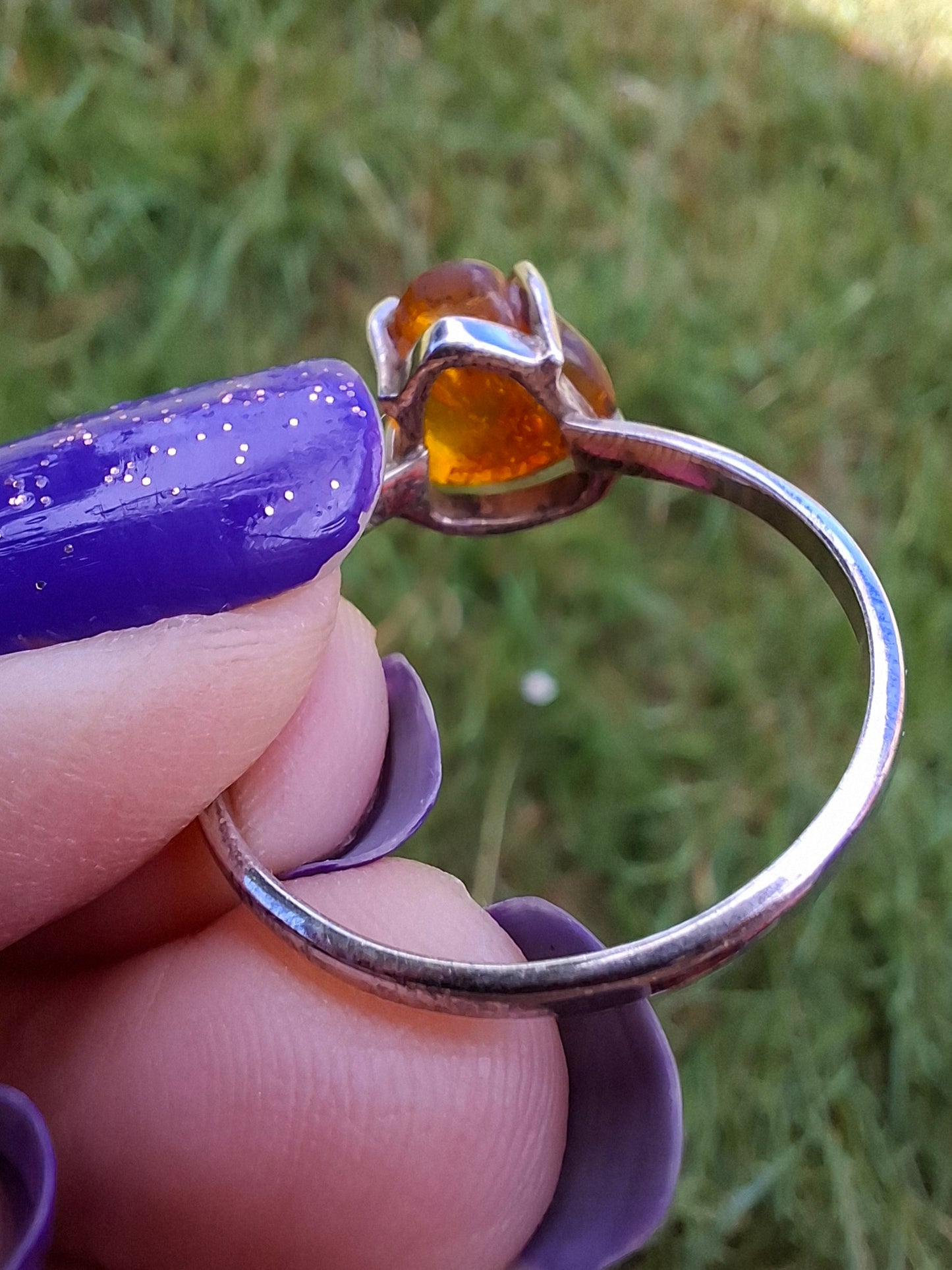 Baltic Amber Ring, size large X, 925 Silver, Fossil (Ref: AR34)