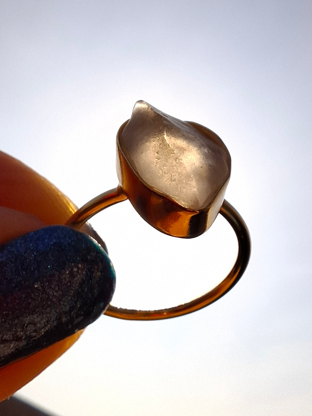 Libyan Desert Glass Ring, 14K GOLD Plated, size small O, Tektite (Ref: LR74)
