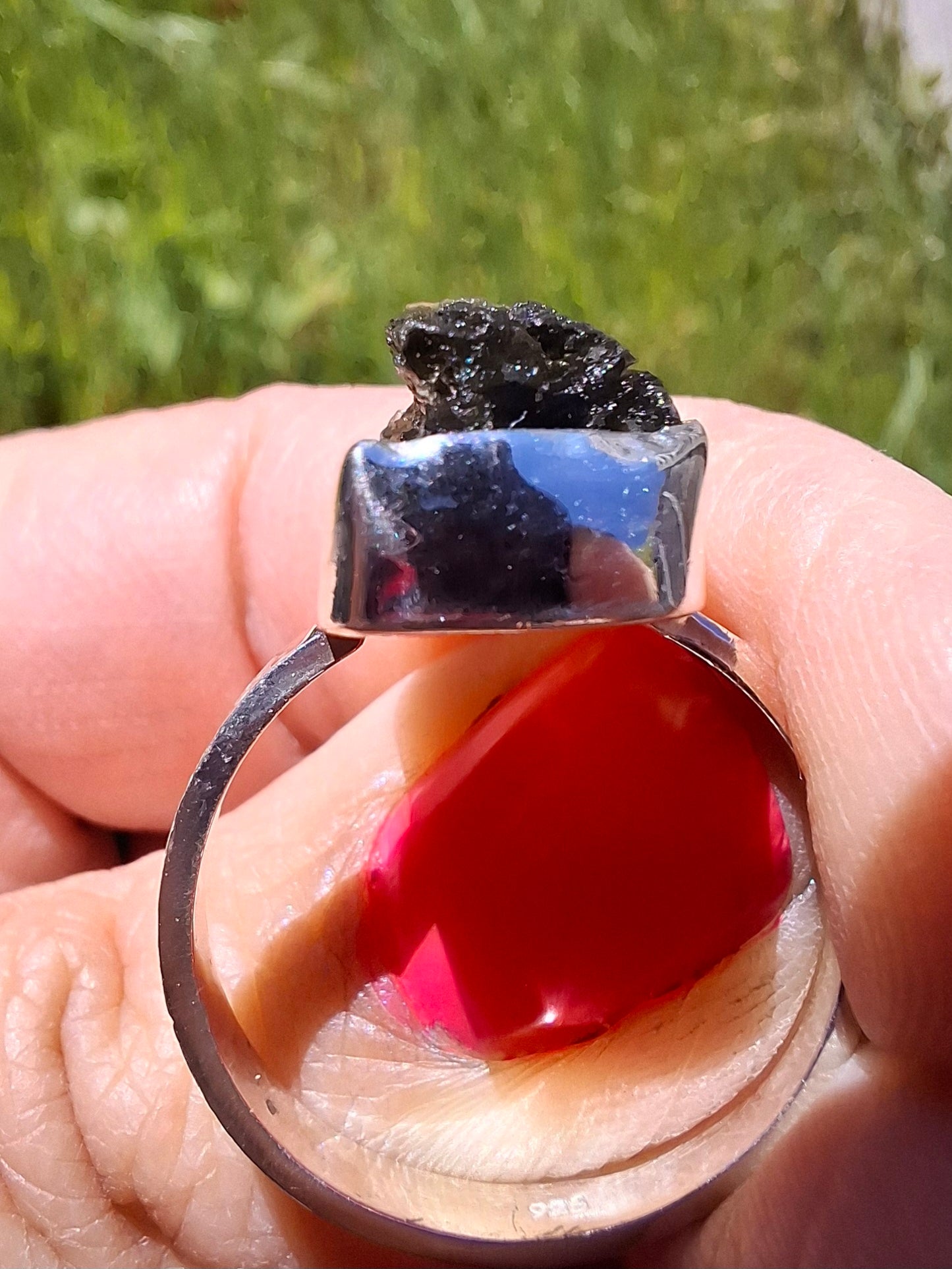 Moldavite Ring, size U, 925 Silver, Tektite (Ref: R324)