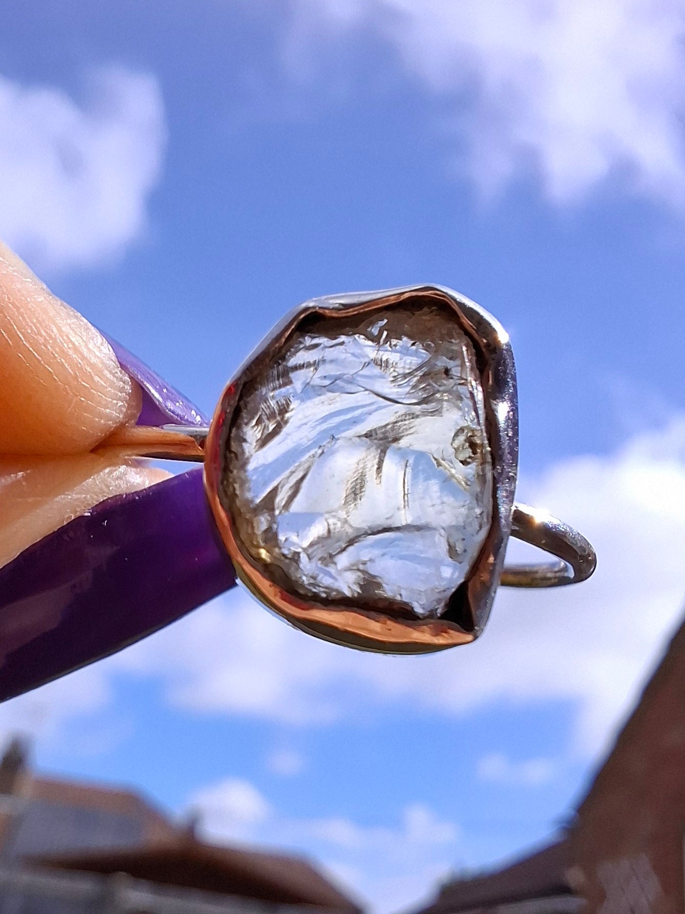 Libyan Desert Glass Ring, size large V, 925 Silver, Tektite (Ref: LR60)