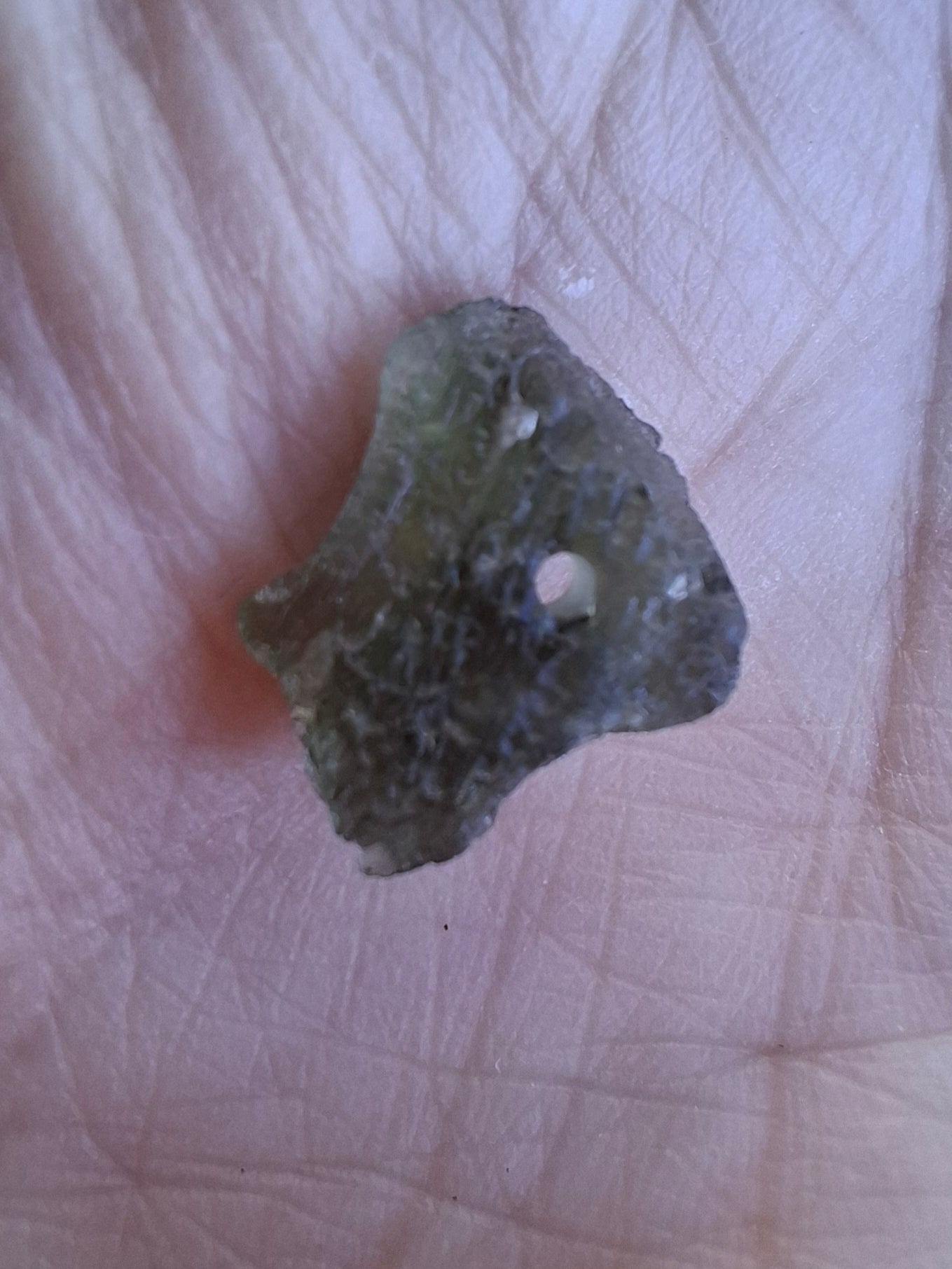 DRILLED, Moldavite Piece, 0.67g, Tektite (Ref: D21)