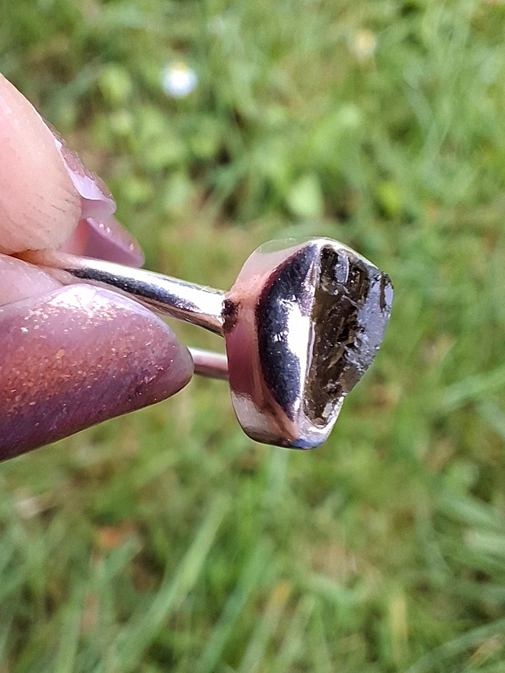 Moldavite Ring, size large K/small L, 925 Silver, Tektite (Ref: R58)