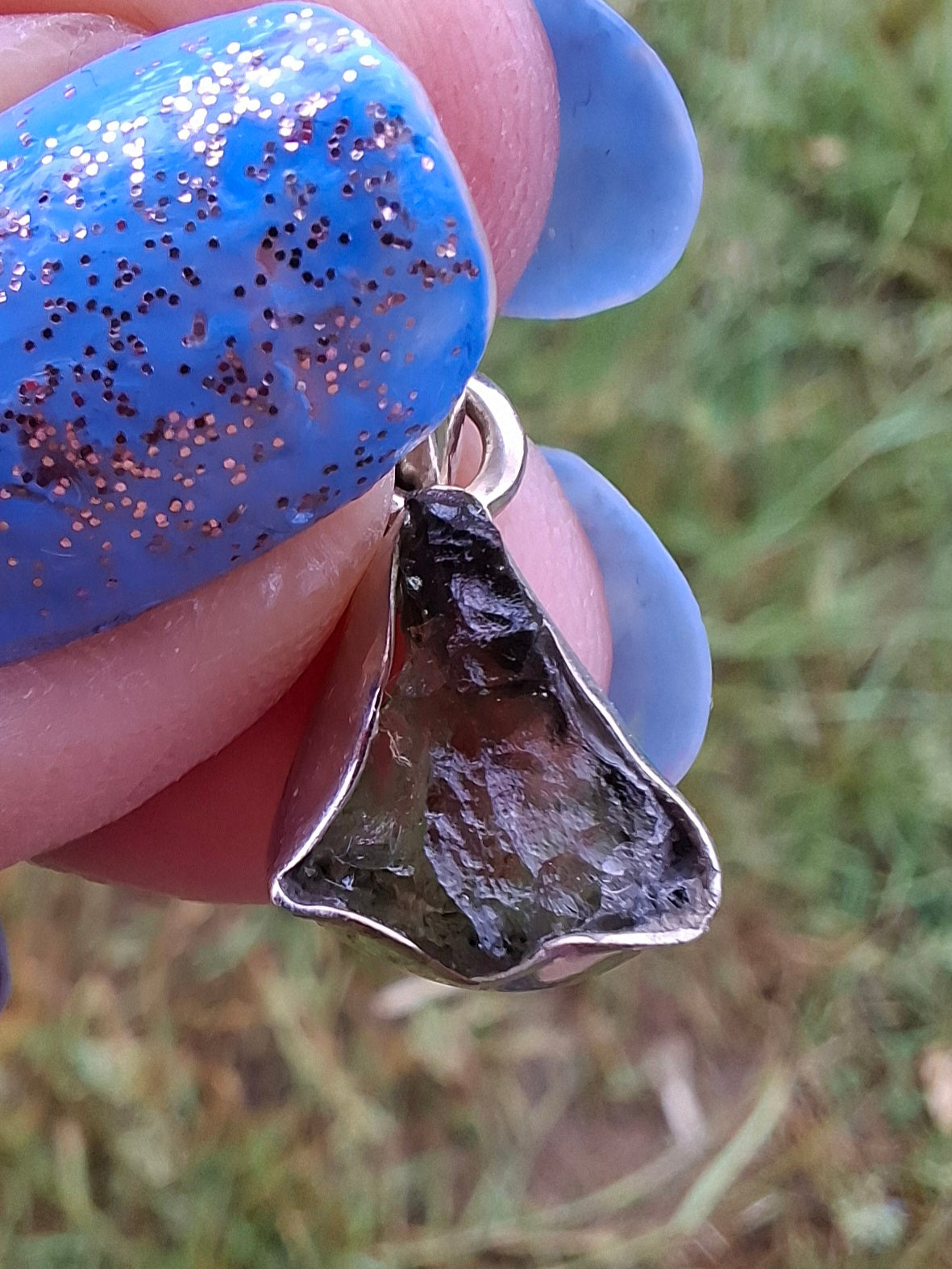 Moldavite Pendant, 925 Silver, Tektite (Ref: P74)
