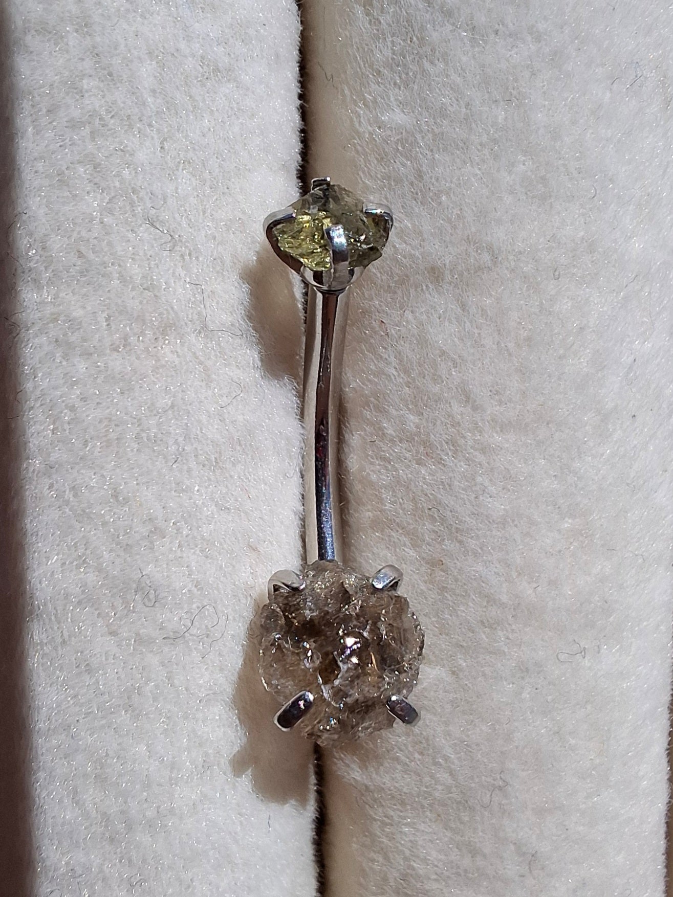 Moldavite (raw) BELLY BAR, 14G, Surgical Steel, Tektite (Ref: BB6)