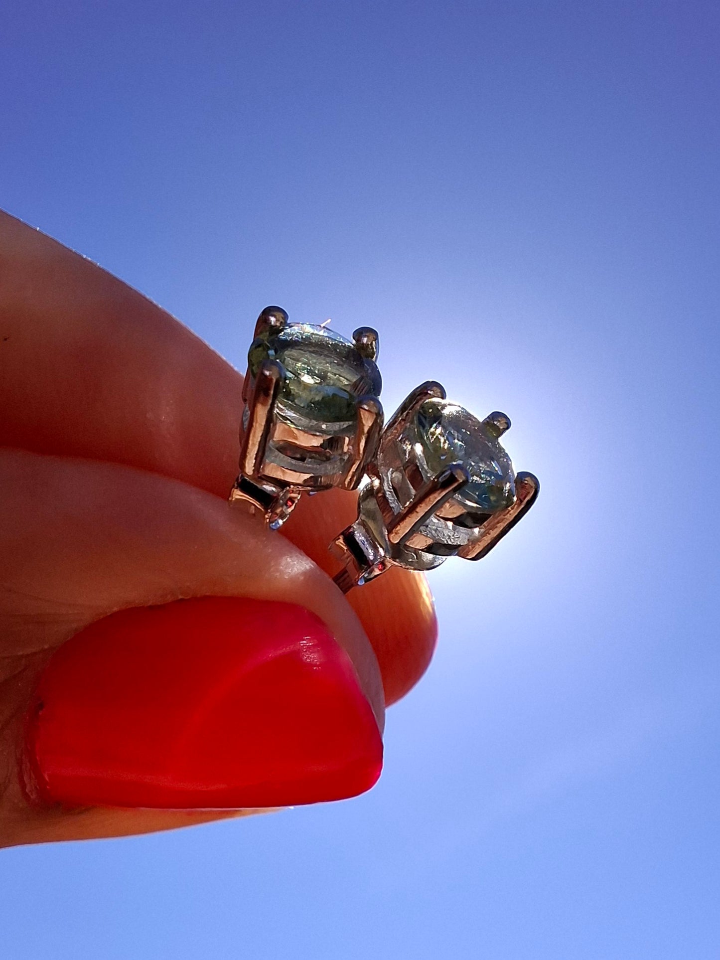 Moldavite (faceted) 5mm STUD EARRINGS, 925 Silver, Tektite (Ref: Pair44)