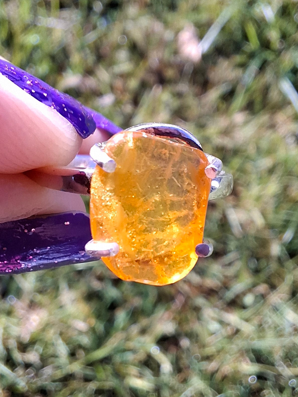 Baltic Amber Ring, size large N, 925 Silver, Fossil (Ref: AR9)