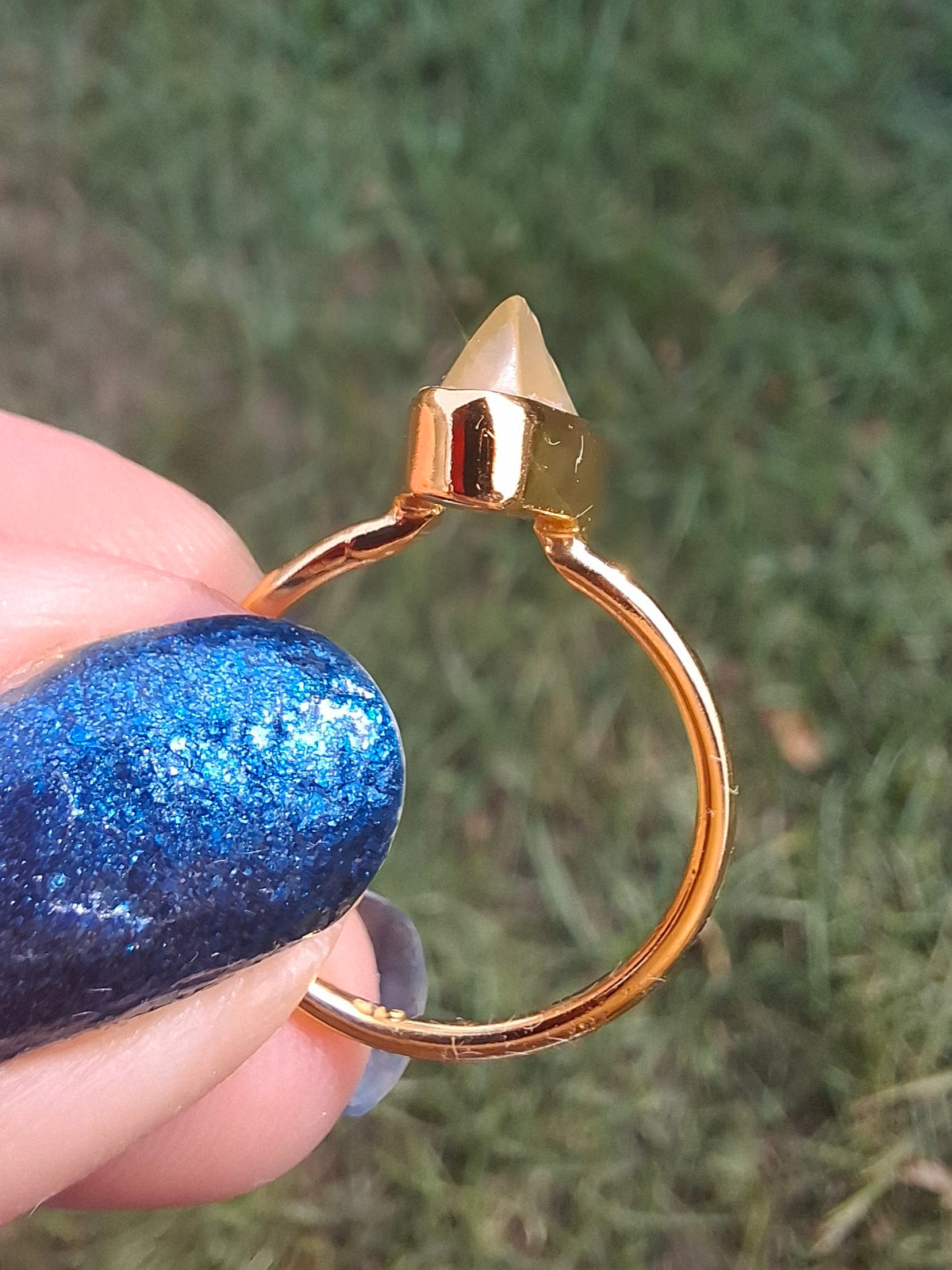 Libyan Desert Glass Ring, 14K GOLD Plated, size small O, Tektite (Ref: LR81)