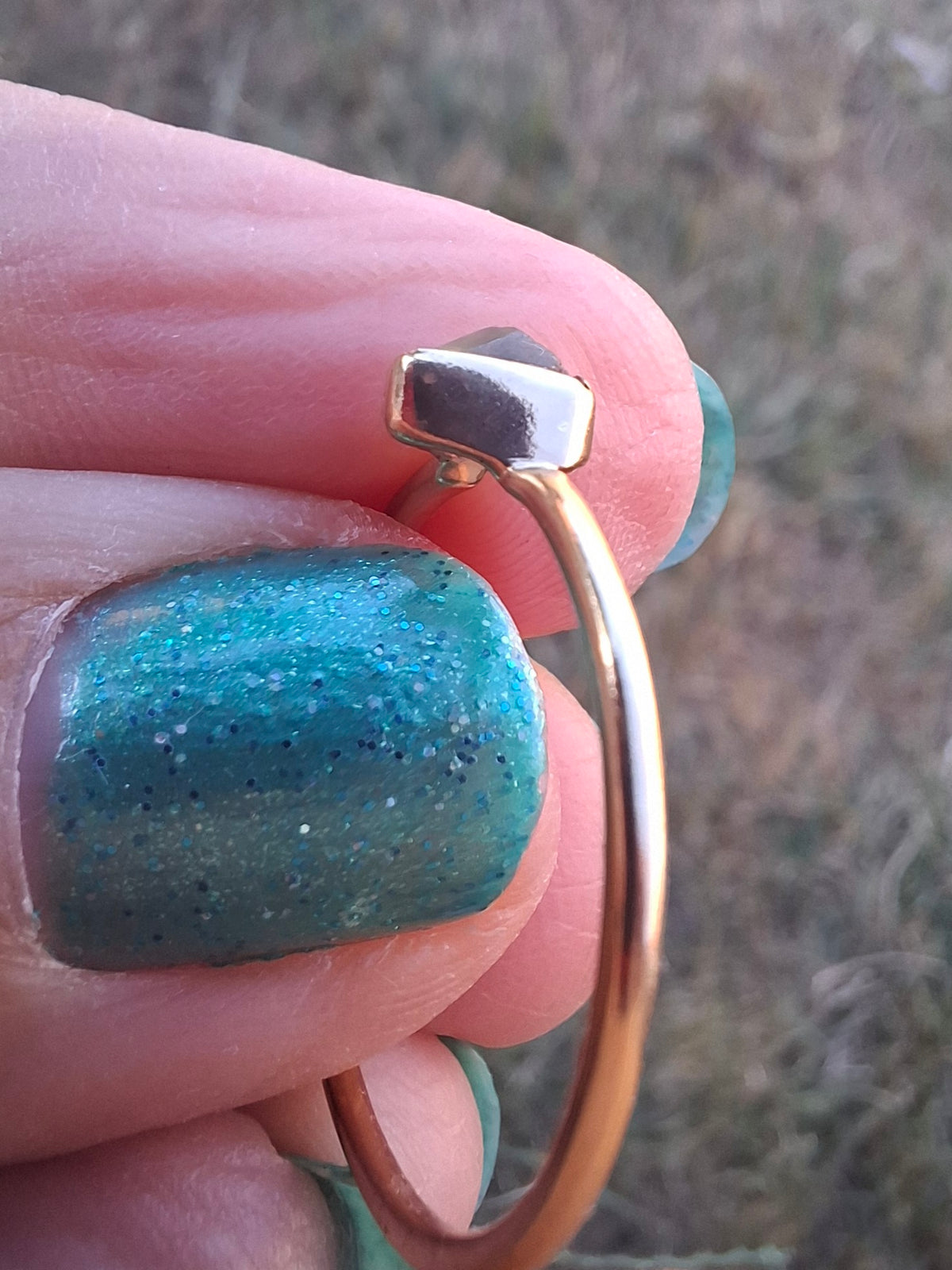 Moldavite Ring, 14K GOLD Plated, size large T, Tektite (Ref: R349)
