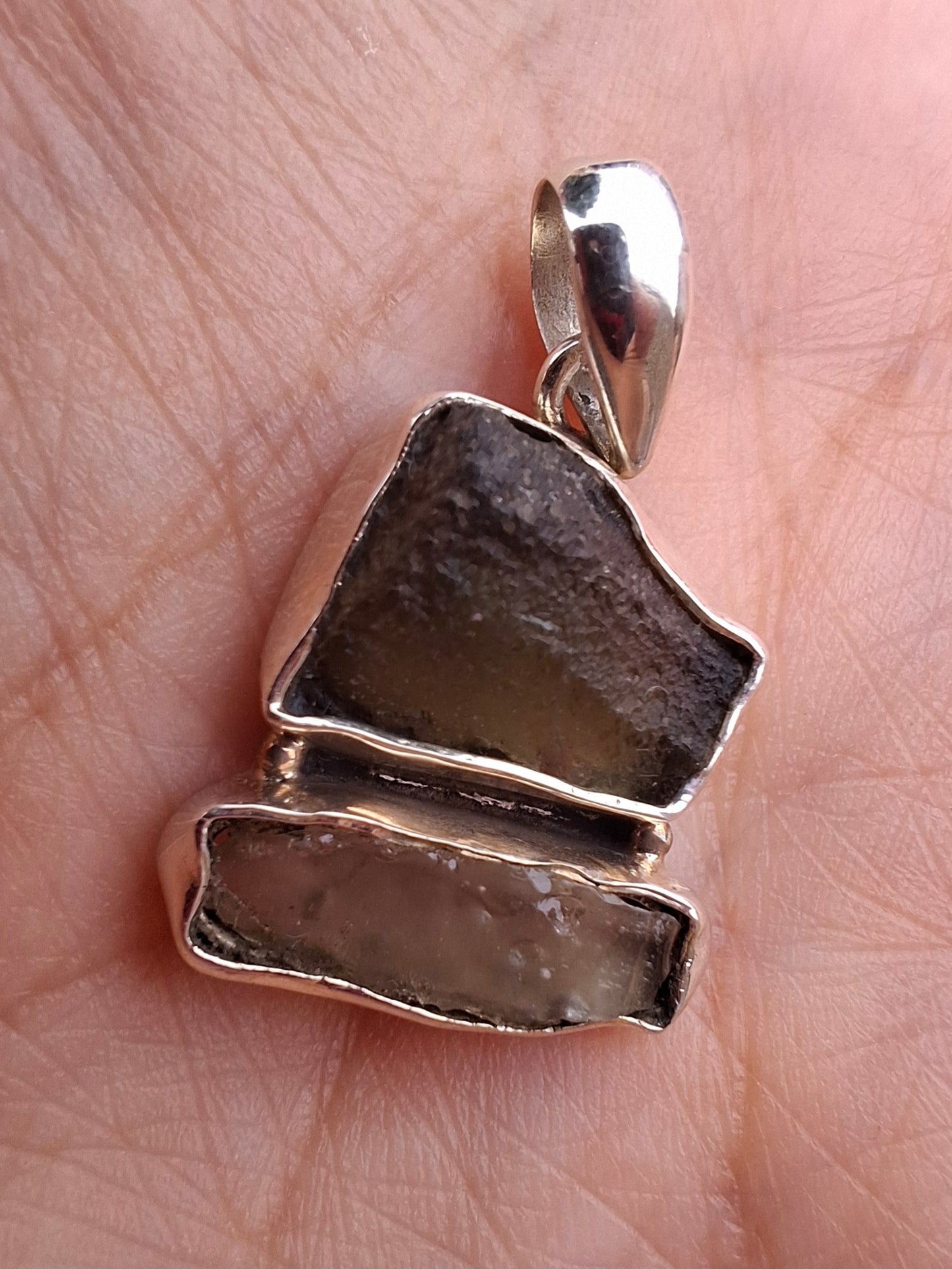 Moldavite & Libyan Desert Glass Pendant, 925 Silver, Tektite (Ref: MLP6)