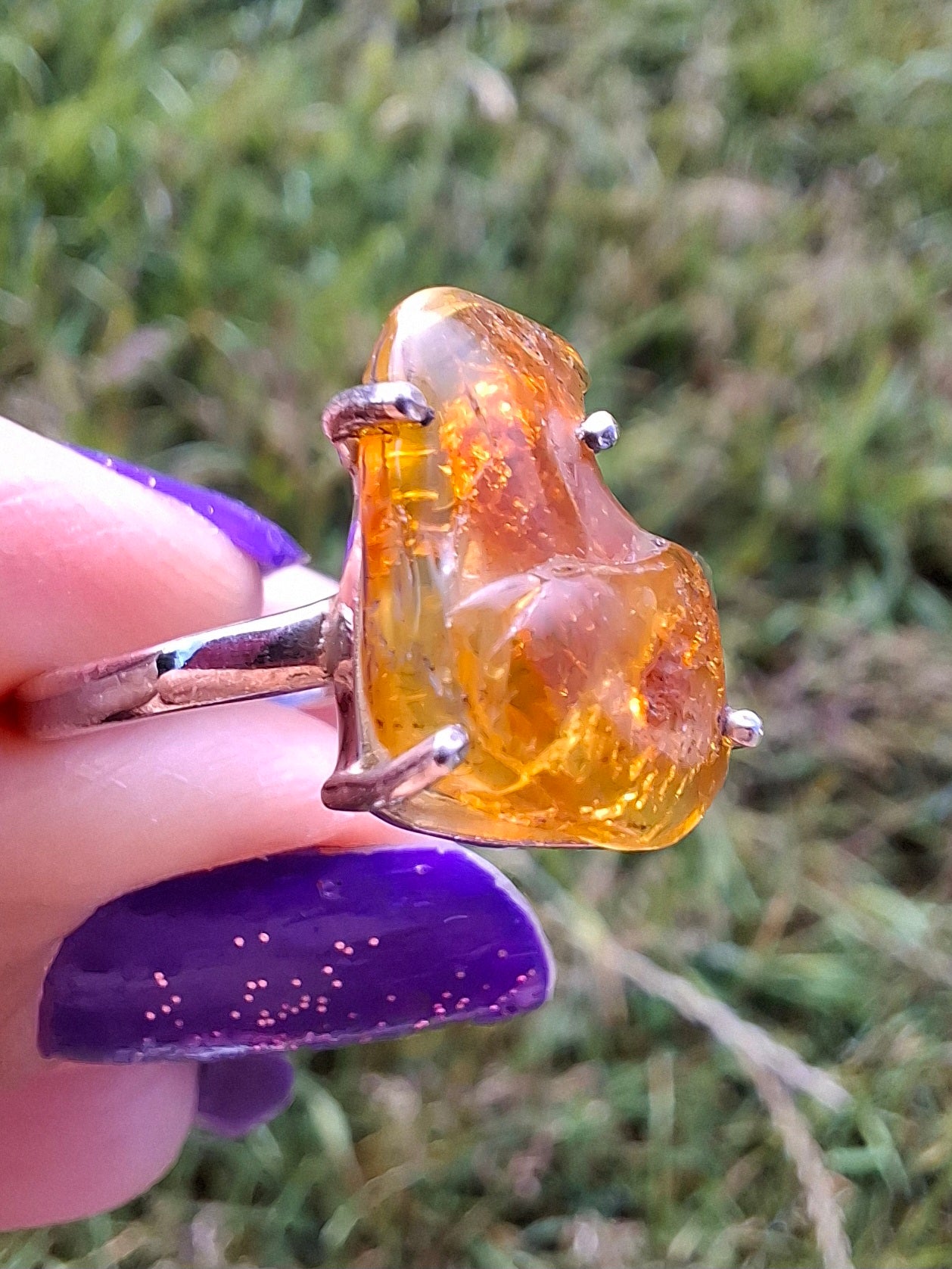 Baltic Amber Ring, size large X, 925 Silver, Fossil (Ref: AR36)