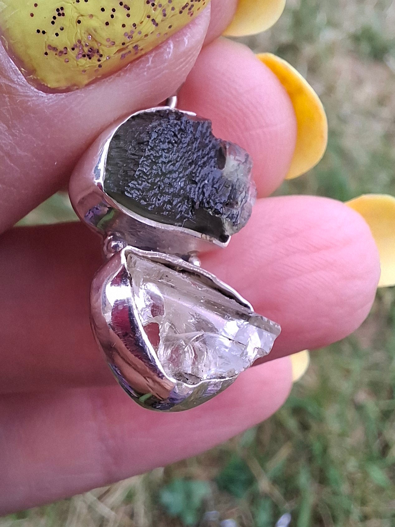 Moldavite & Libyan Desert Glass Pendant, 925 Silver, Tektite (Ref: MLP17)