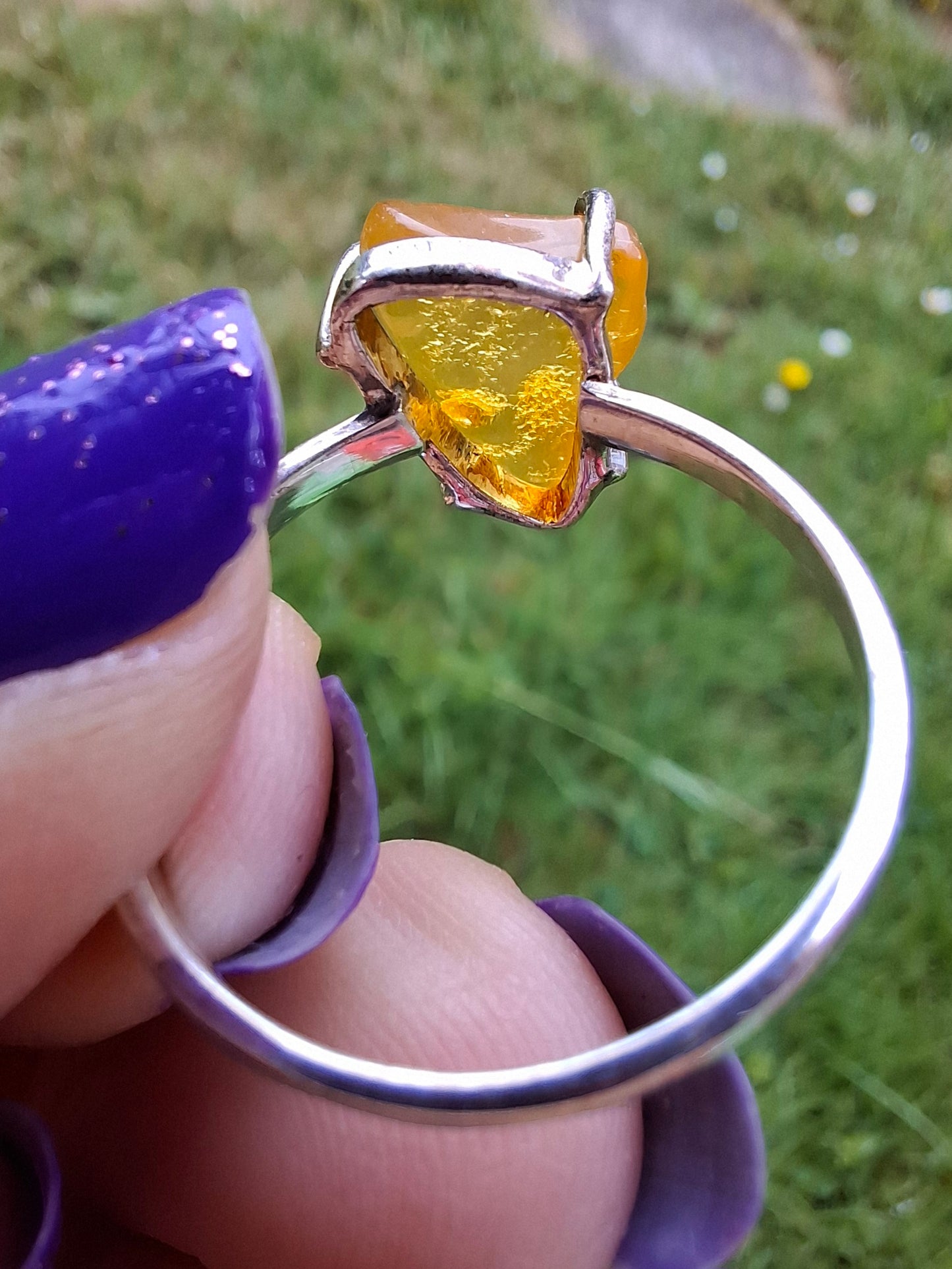 Baltic Amber Ring, size large U, 925 Silver, Fossil (Ref: AR21)