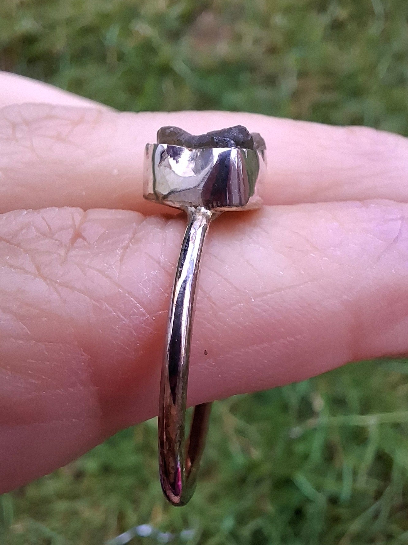 Moldavite Ring, size small X, 925 Silver, Tektite (Ref: R33)