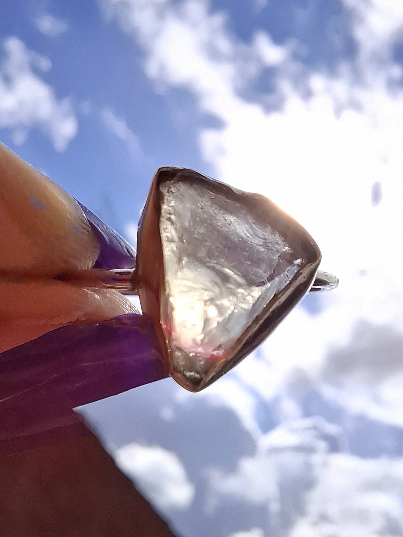 Libyan Desert Glass Ring, size large V, 925 Silver, Tektite (Ref: LR55)