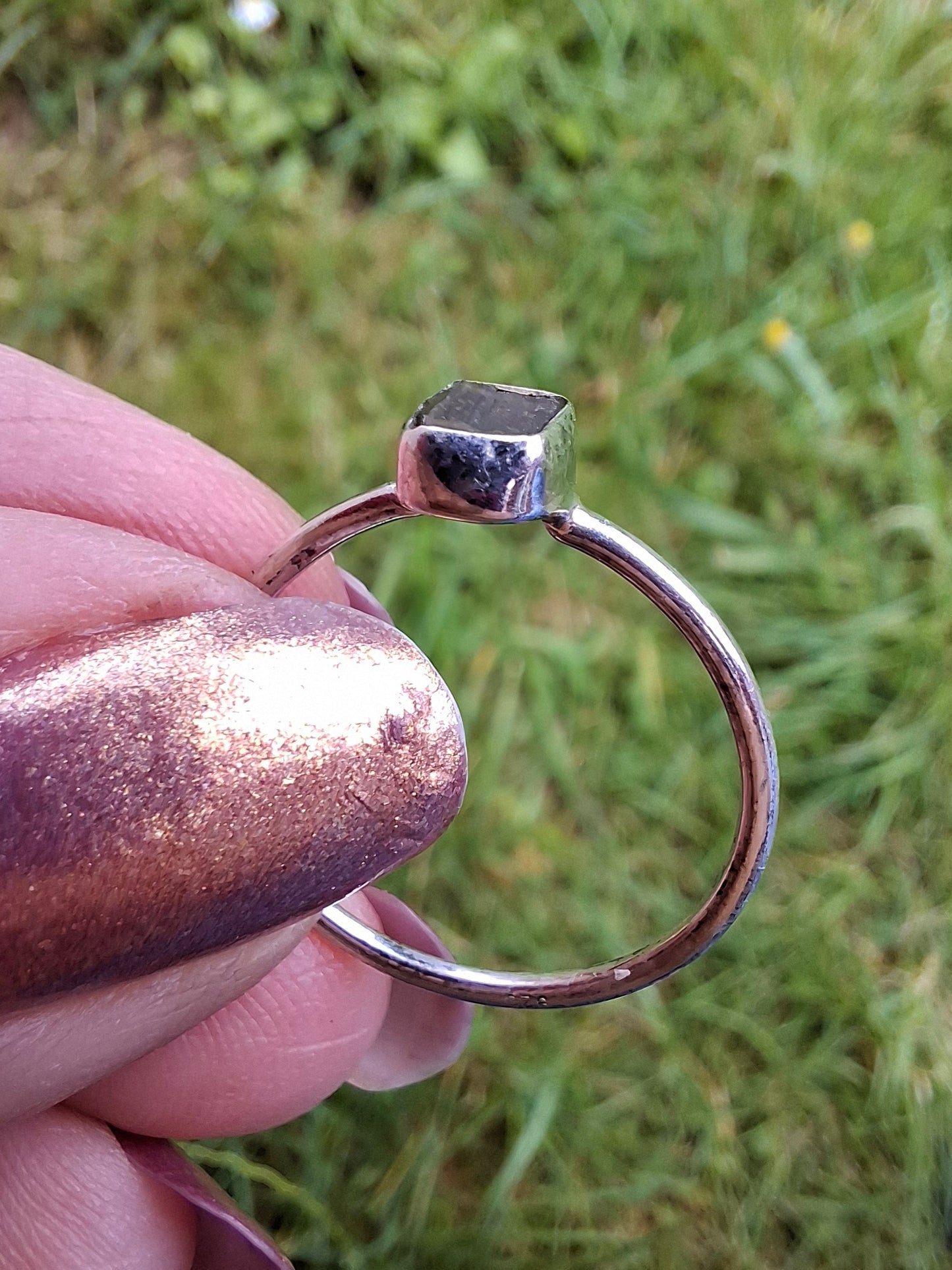 Moldavite Ring, size large P/small Q, 925 Silver, Tektite (Ref: R43)