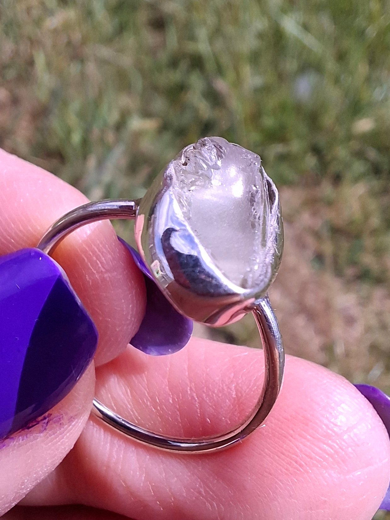Libyan Desert Glass Ring, size large P, 925 Silver, Tektite (Ref: LR34)