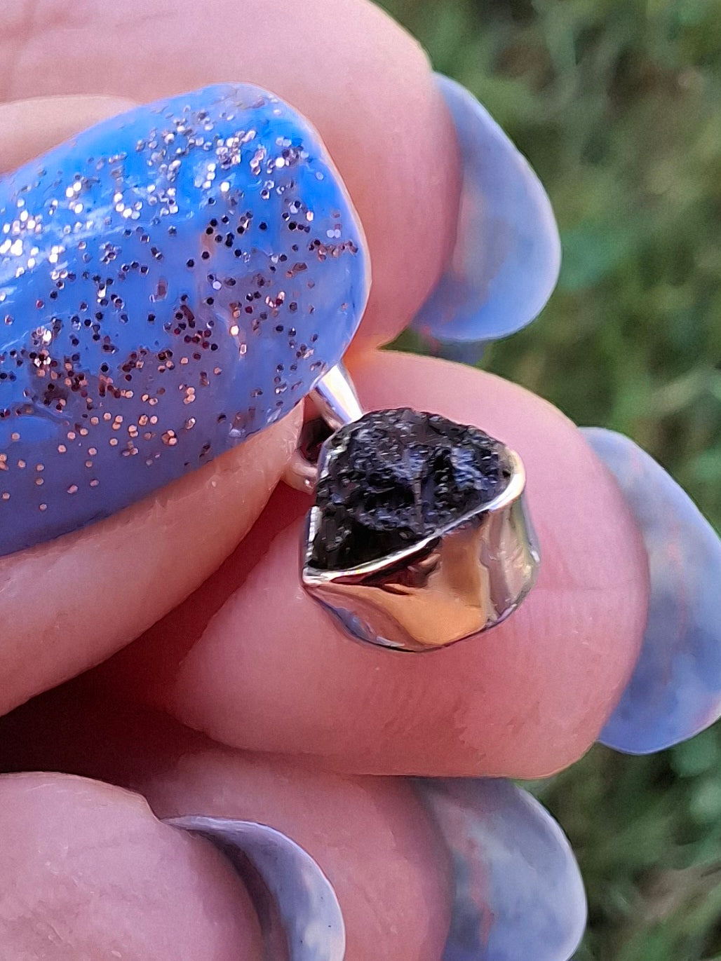 Moldavite Pendant, 925 Silver, Tektite (Ref: P96)