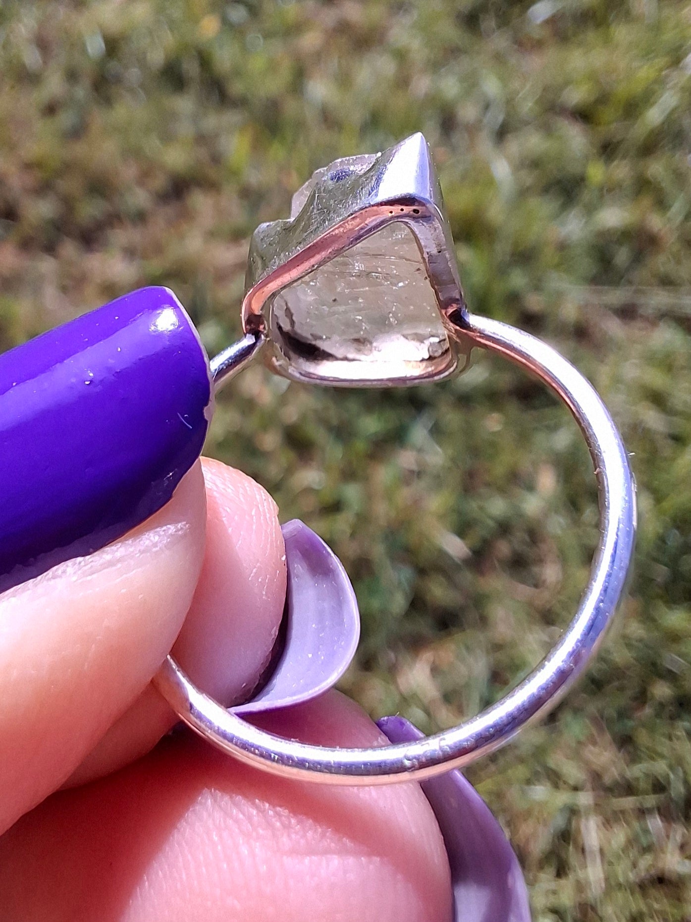 Libyan Desert Glass Ring, size large O, 925 Silver, Tektite (Ref: LR37)